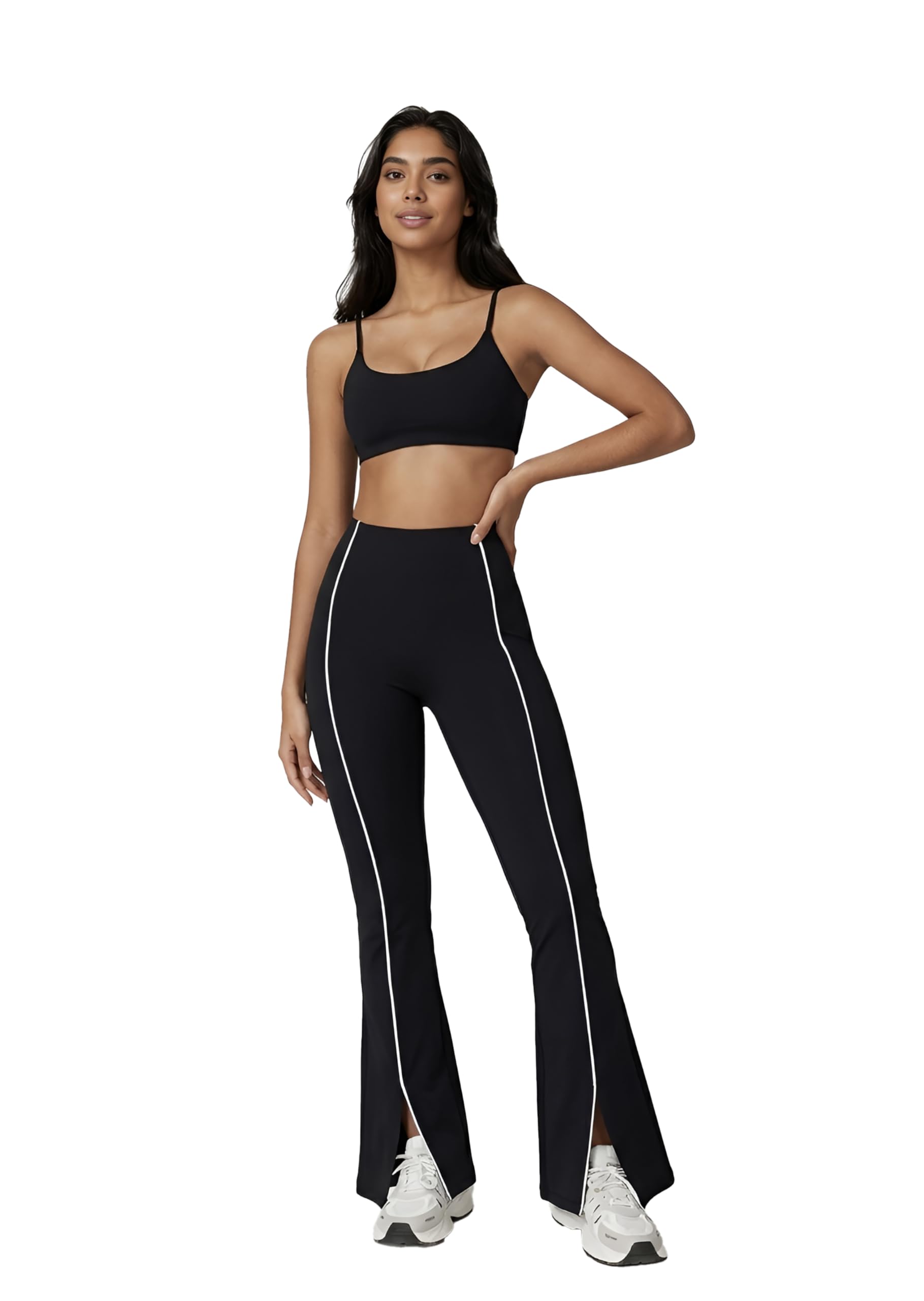 Premium Flare Gym Pants High Waist Stretchable Flared Leggings with Front Slit Gym wear/Active Wear Tights Yoga Pants/Dance Womens Workout Tights Gym Tight