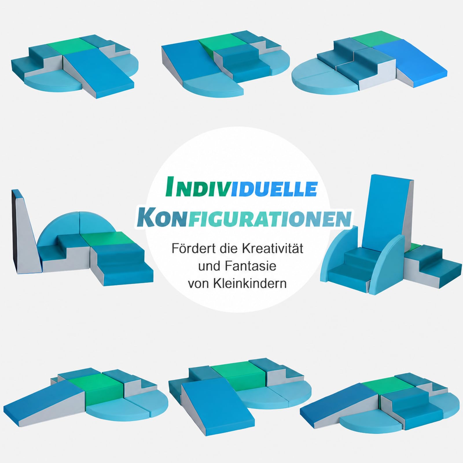 Wilwolfer Schaumstoff Bausteine Kinder Klettern Indoor: 6 Softbausteine Riesenbausteine Spielbausteine - Weiche Bausteine Baby Montessori Großbausteine Kletterspielzeug Outdoor Doppelte Treppe-Set