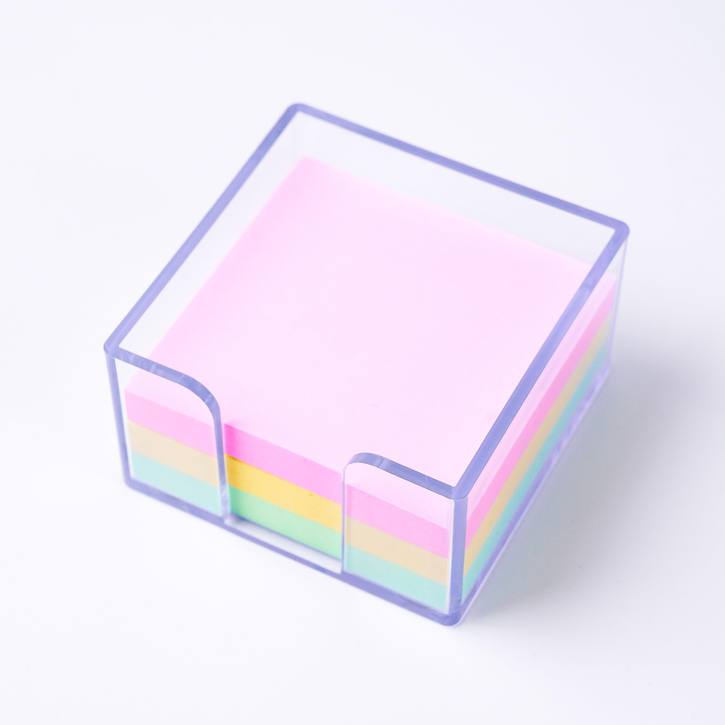 Sticky Notes Holder，Clear Acrylic 3" x 3" Post it Note Holder Dispenser for Desk, Computer Screen, Classroom Office Organizer, Light Blue