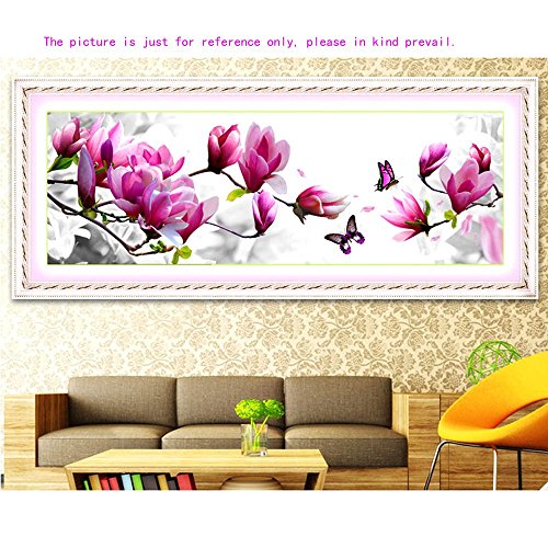 Tourwin Kreuzstichu00a0Handarbeit DIY Stickerei Kreuzstichbild Wohnkultur Geschenk, Elegante rosa Magnolie, 124 x 48cm
