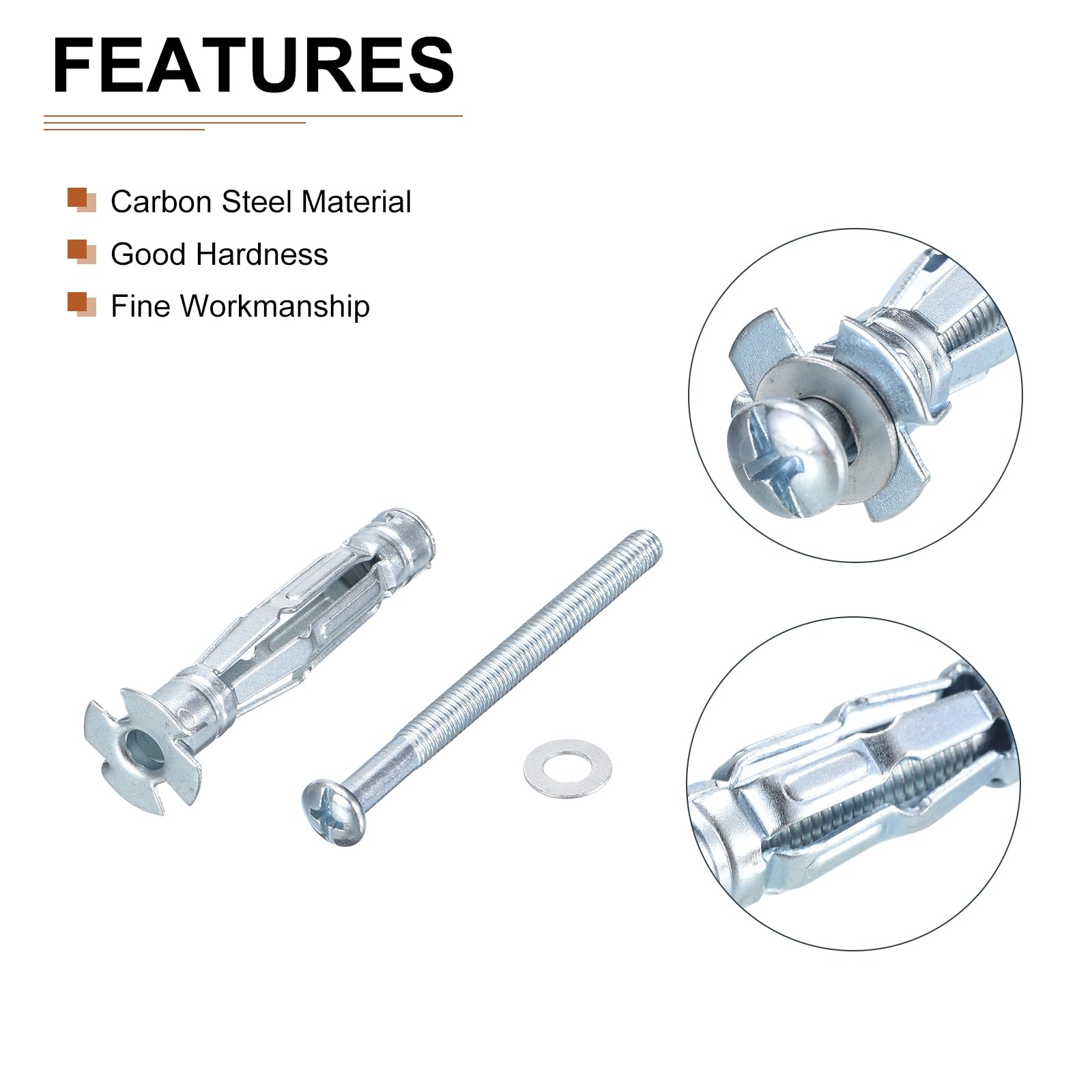 DTGN M5x52mm Hollow Wall Anchors - 30 Pack - Good for Hollow Wall Plaster Walls - Carbon Steel Hollow Drywall Anchors Screws, Silver - Image 3