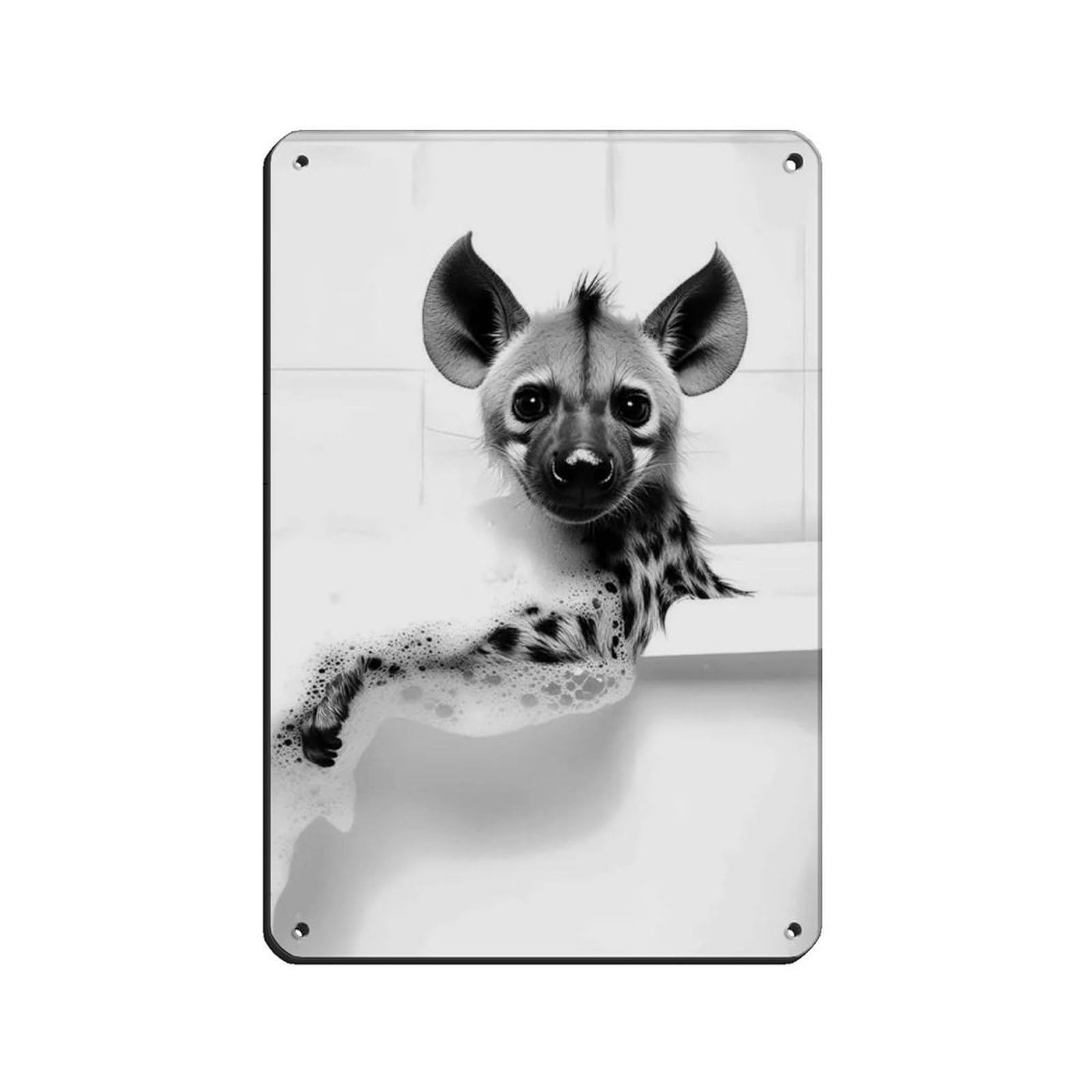 Hyena in The Bathtub, Cute Bathroom Art Retro Poster Metal Tin Sign Chic Art Retro Iron Painting Bar People Cave Cafe Family Garage Poster Wall Decoration 8x12inch(20x30cm)