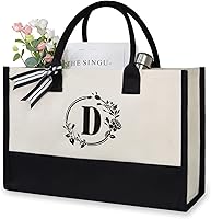 Vista 245 de TOPDesign Personalized Initial Canvas Beach Bag, Monogrammed Gift Tote Bag for Women Negro y marrón