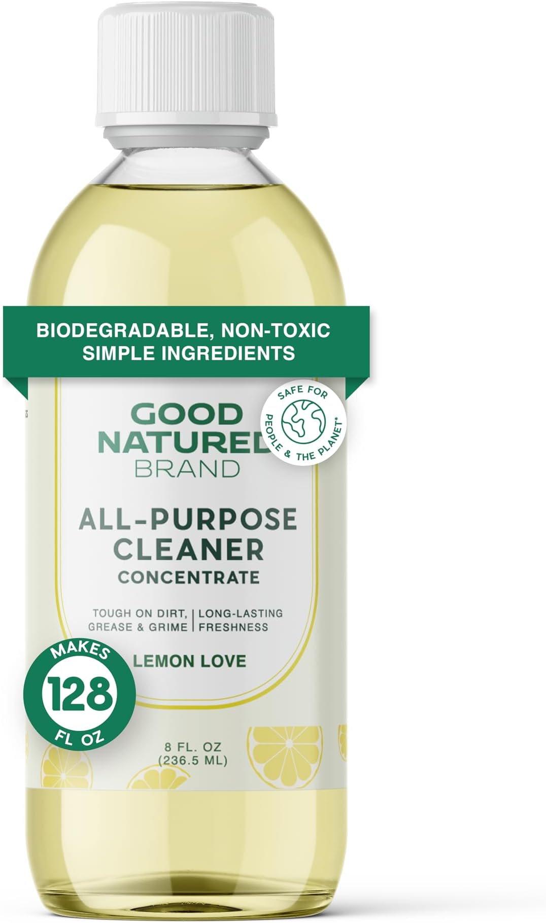 Good Natured Brand All-Purpose Cleaner Concentrate | Multi-Surface Cleaner | Natural Lemon Essential Oil | Multipurpose Cleaner Concentrate All Surfaces | Lemon Love | 8oz makes 128oz