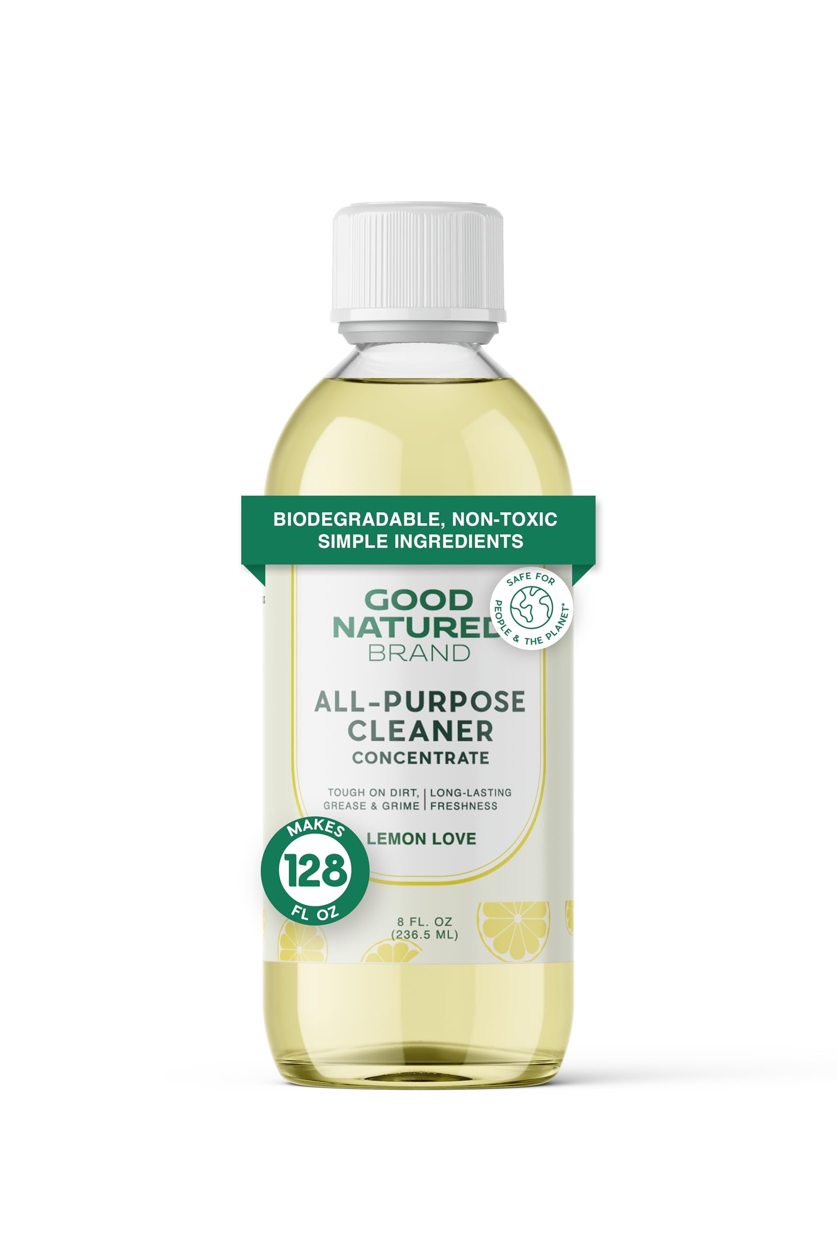 Good Natured Brand All-Purpose Cleaner Concentrate | Multi-Surface Cleaner | Natural Lemon Essential Oil | Multipurpose Cleaner Concentrate All Surfaces | Lemon Love | 8oz makes 128oz