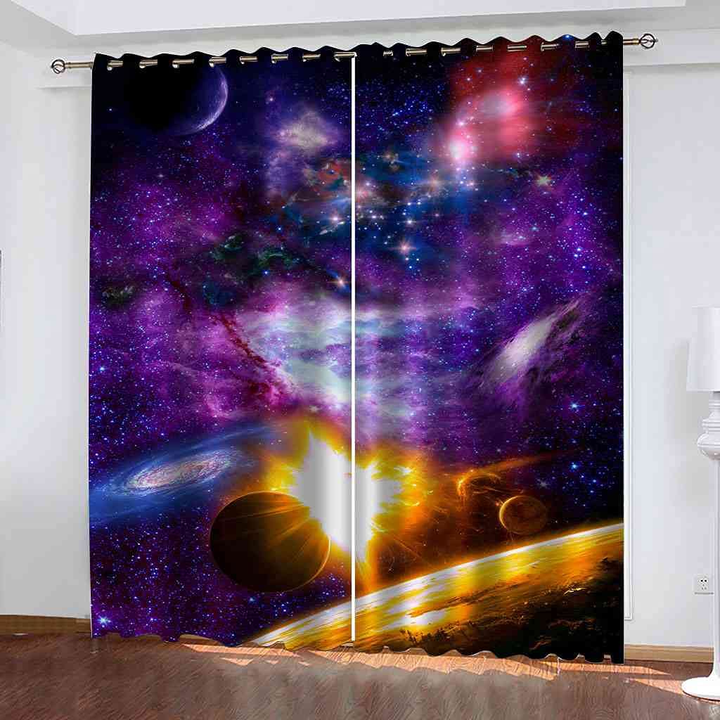 Rideaux occultants 3D Voie lactée violette 200x214 cm pour chambre d'enfant