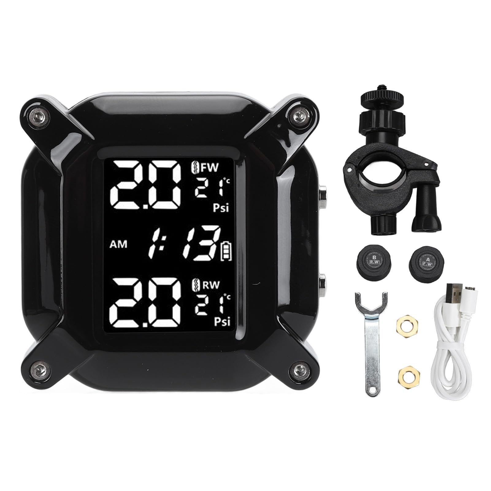 Sistema di monitoraggio della pressione dei pneumatici per moto, TPMS per moto con 2 sensori esterni, supporta allarme pressione e temperatura, impermeabile e resistente alle intemperie
