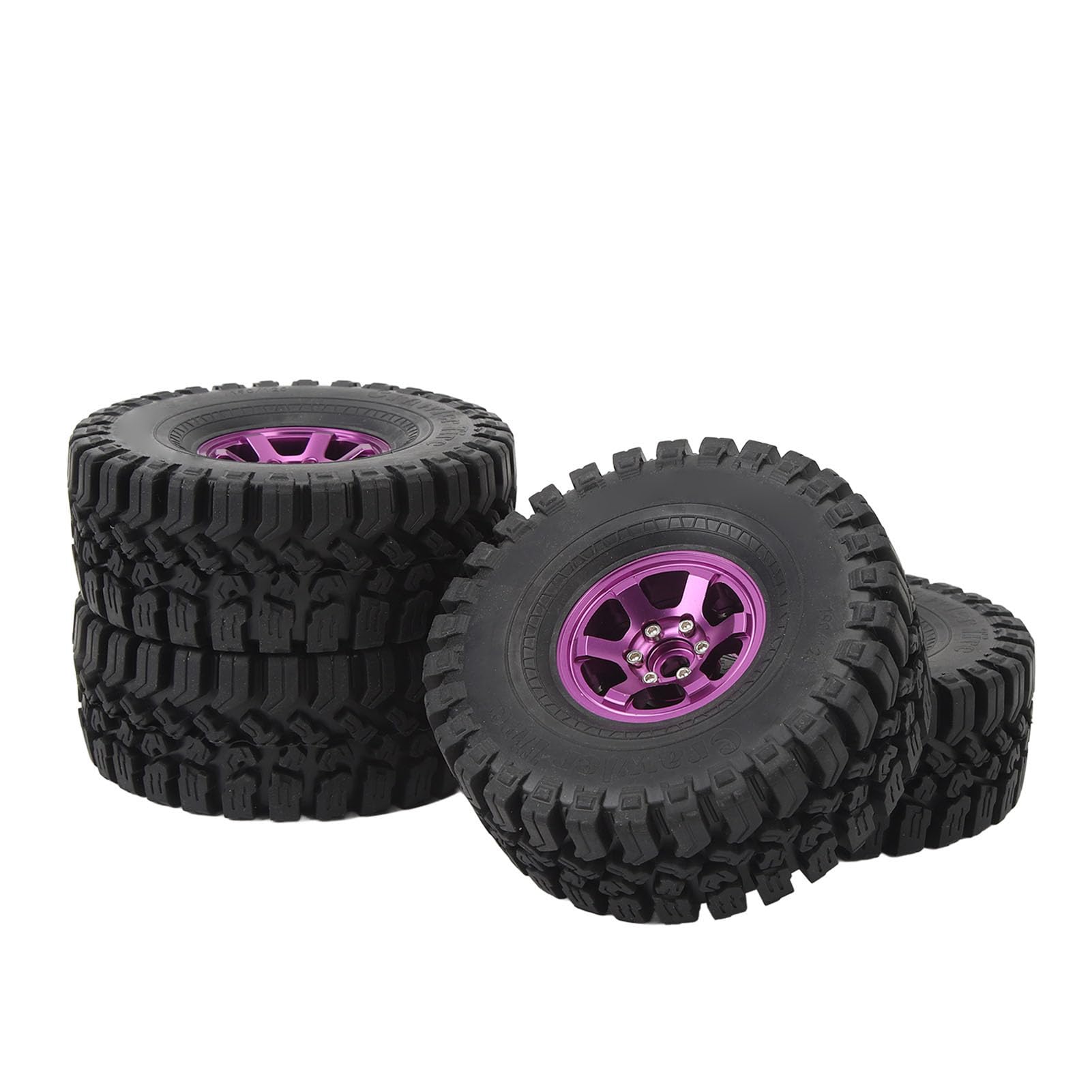 Baxnore 4 Pcs 1.9 Inch RC Crawler Tires with Aluminum Alloy Wheels Heavy Duty Rubber Off Road Tires for SCX10 RBX10 1/10 Scale RC Cars Replacement Parts (Purple)