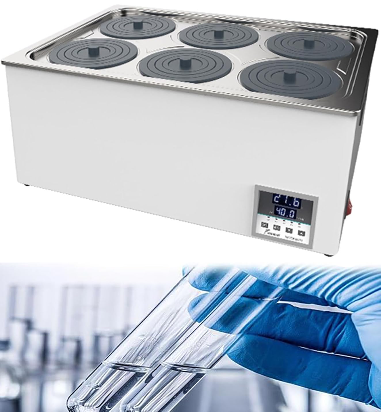 Baño de agua digital de laboratorio con anillo de cubierta de polipropileno, equipo de calefacción de temperatura constante para uso científico, disponible en configuraciones de 1 a 8 agujeros