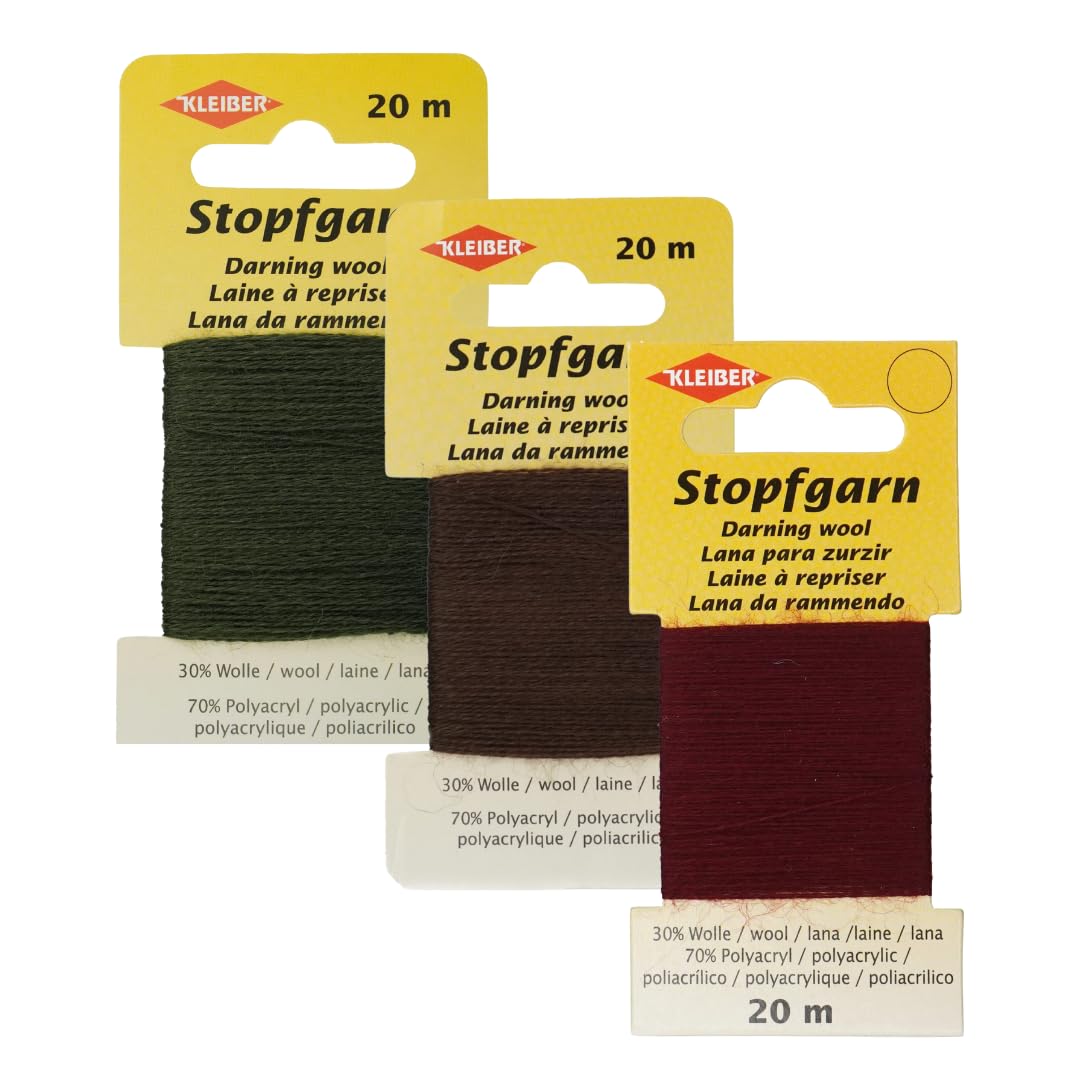 Kleiber Darning Wool Bundle by Trimz - Autumn Hues - Dark Red, Khaki, Brown - 3 Pack — image 1