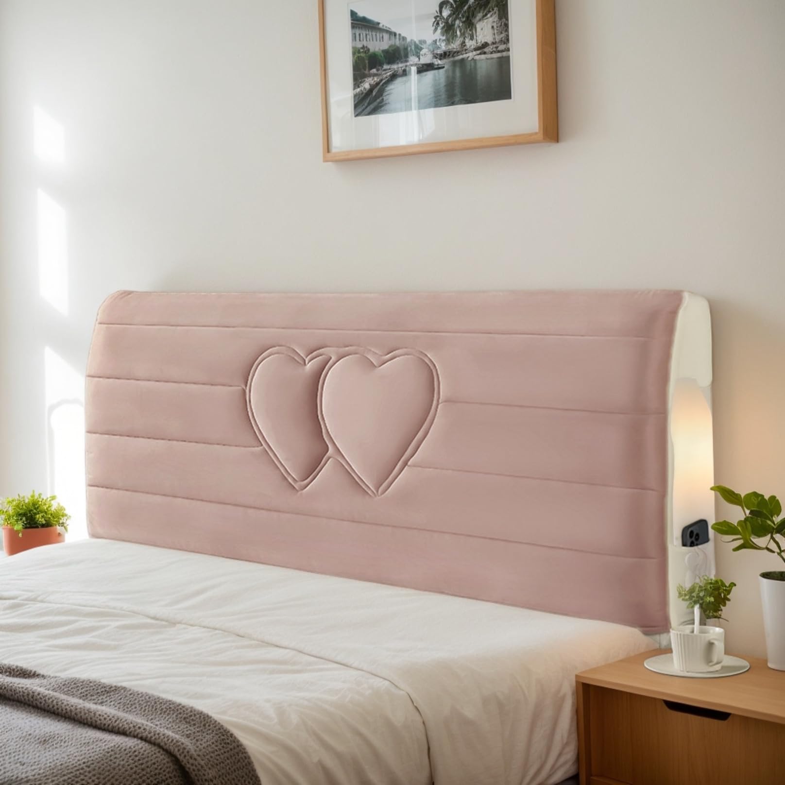 DOSYCOVUR Soft Velvet Headboard Cover for Single Double King Size Beds Thickened Washable Cushion Headboard Protector Full Cover Dustproof Modern Bedside Cover,Pink,150cm