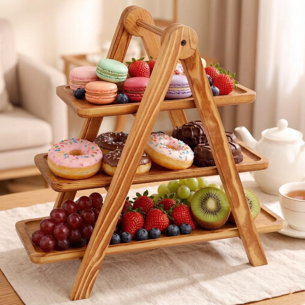 Polegas Wooden 3 Tier Cake Stand Pine, Tiered Cake Stand for Serving Food, Wedding Cake Stands, Pine Wooden serving Tray for Graduation, Wedding, Birthday Party, Picnic