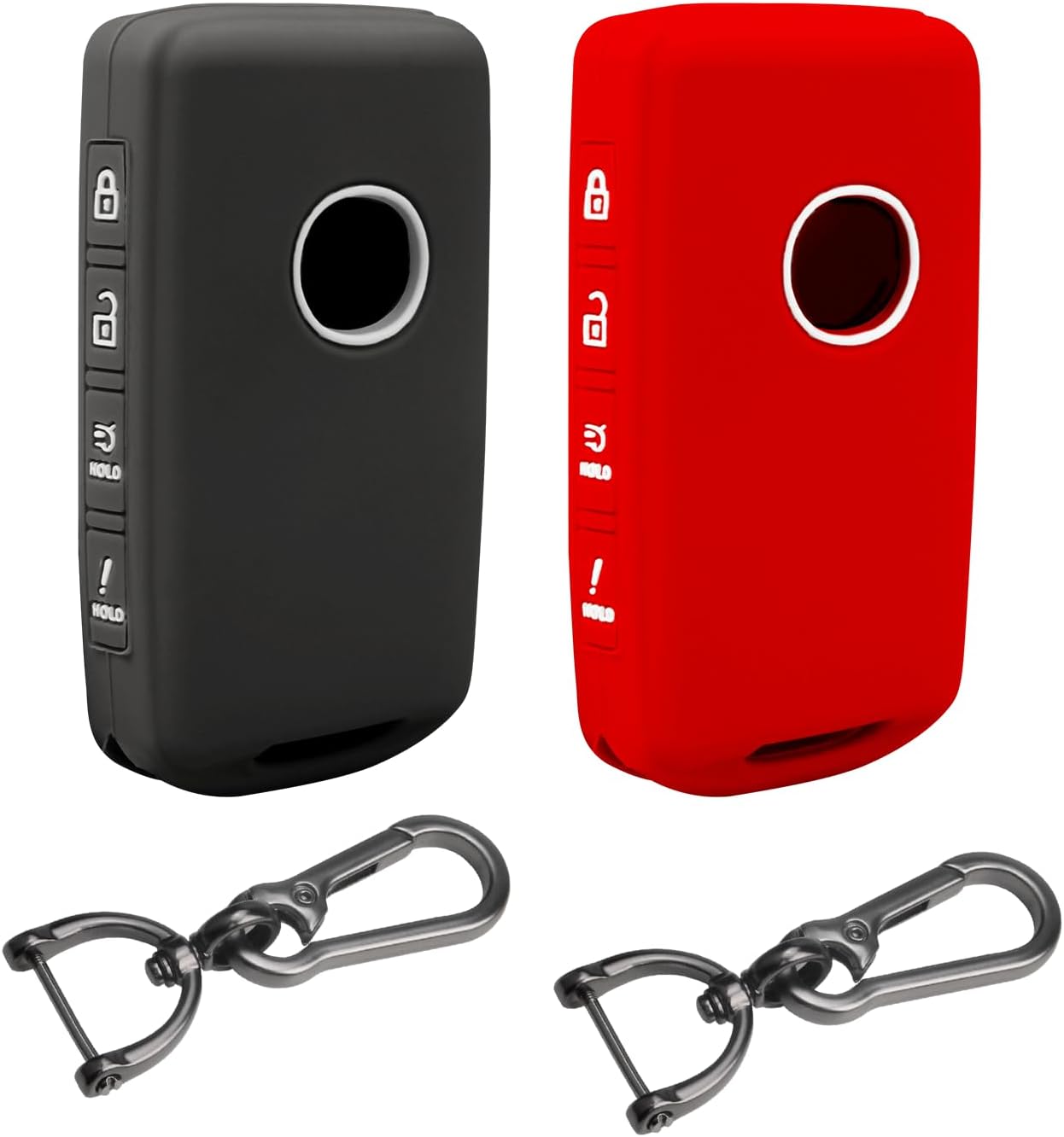 2Pcs 4 Buttons Silicone Rubber Key Fob Cover Compatible with 2025 2024 2023 2022 Mazda 3 6 CX-3 CX-5 CX-9 CX-30 CX-50 CX-90 MX-5 Miata MX-30 EV Carbon Fiber Key Fob Cover for Mazda (Black/Pink)