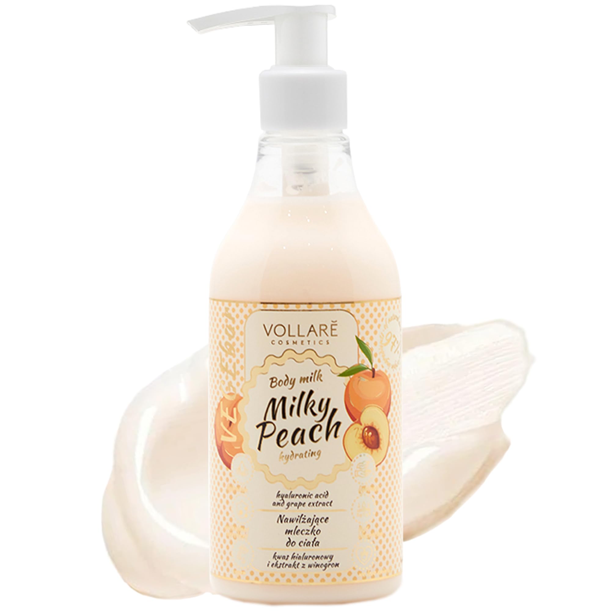 Vollare Cosmetics Milky Peach Body Lotion - Moisturizing Body Skin Care Products with Hyaluronic Acid - Peach Scented Milk Body Lotion for Women