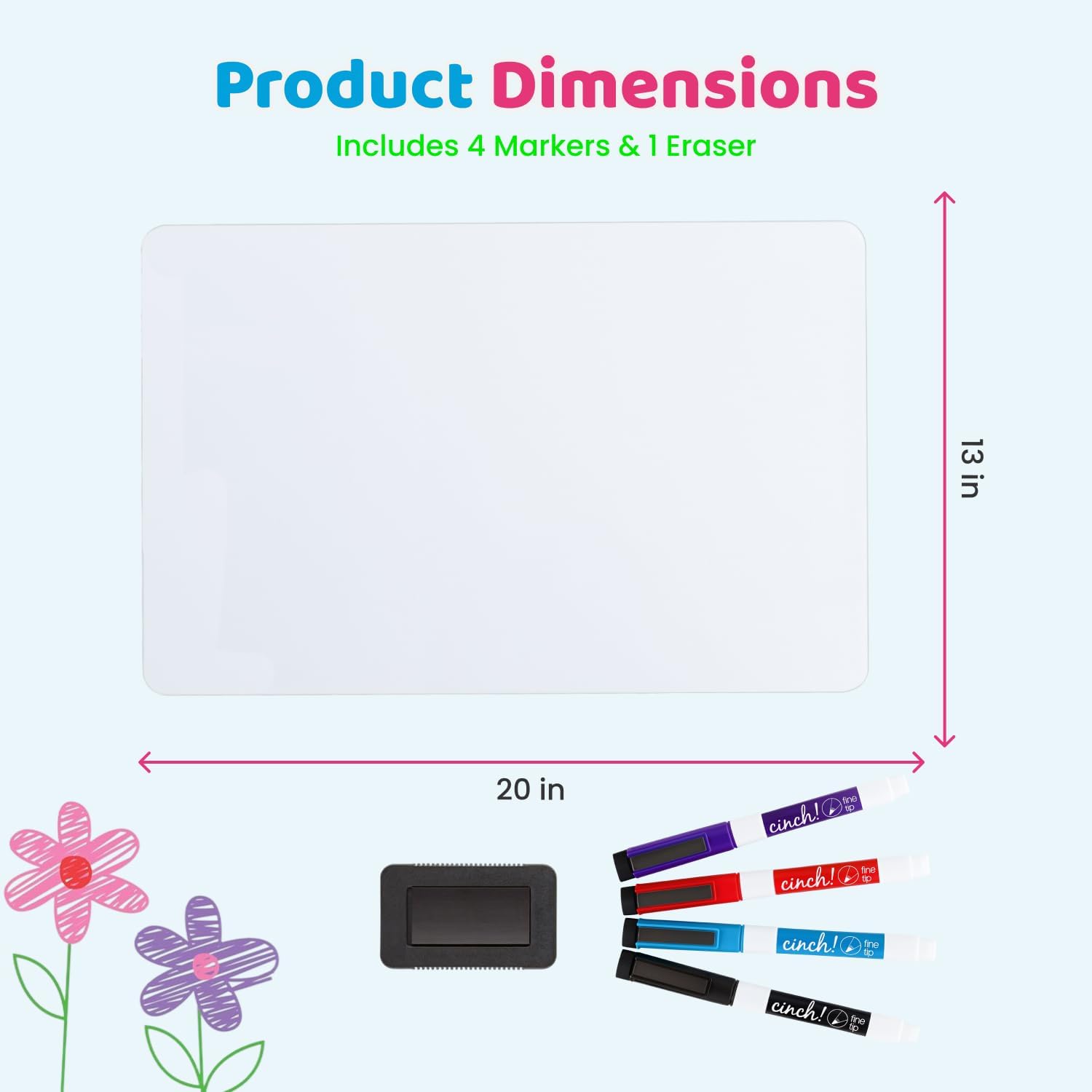 20x13 Stain-Resistant Magnetic Whiteboard for Fridge - Includes 4 Markers and Big Eraser with Magnets - Dry Erase Board - Refrigerator White Board Organizer and Planner (Pack of 2)