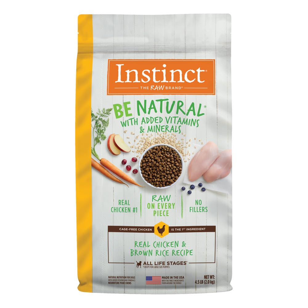 Instinct Be Natural, Natural Dry Dog Food, Raw Coated Kibble - Real Chicken & Brown Rice, 4.5 lb. Bag