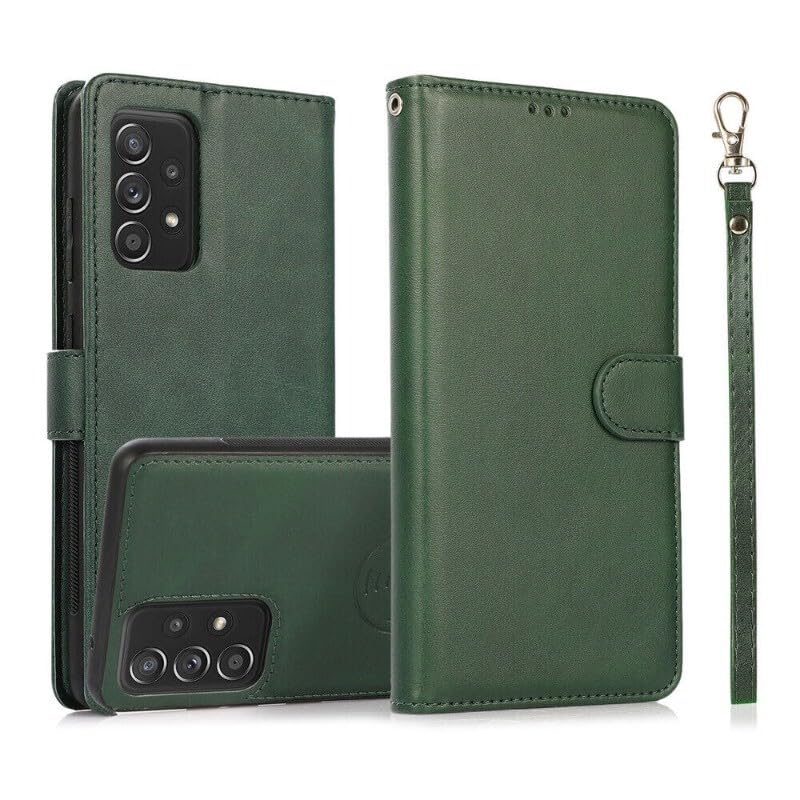 Étui compatible avec Samsung Galaxy A51 5G cuir vert rabat magnétique amovible