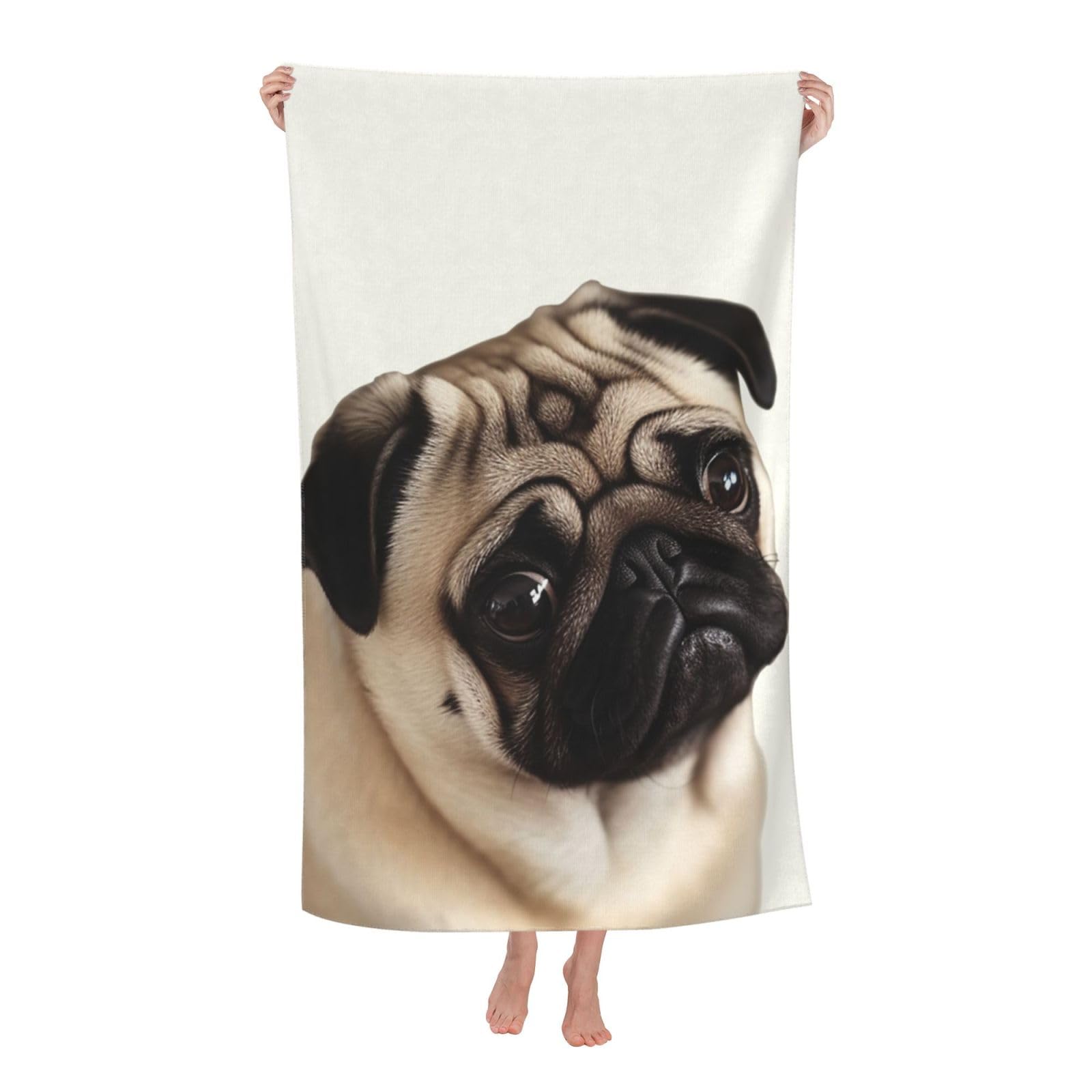 FodPand Pug Dog Beach Towel Oversized 52 x 32 in Sand Free Pool Swim Towels for Adult Travel Blanket Lightweight Quick Dry Absorbent Bath Towels Cruise Vacation Accessories