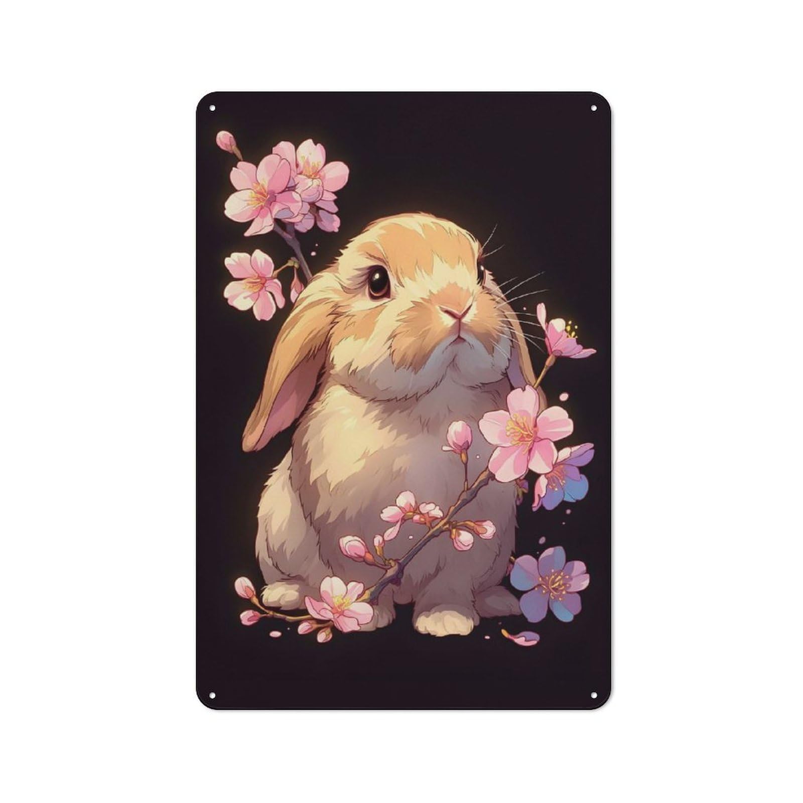 Junmoney Cute Bunny With Cherry Blossoms Metal Wall Sign 30X20cm, Retro Decor For Home Bar Wall, For Metal Sign Collectors, For Garage And Workshop Walls