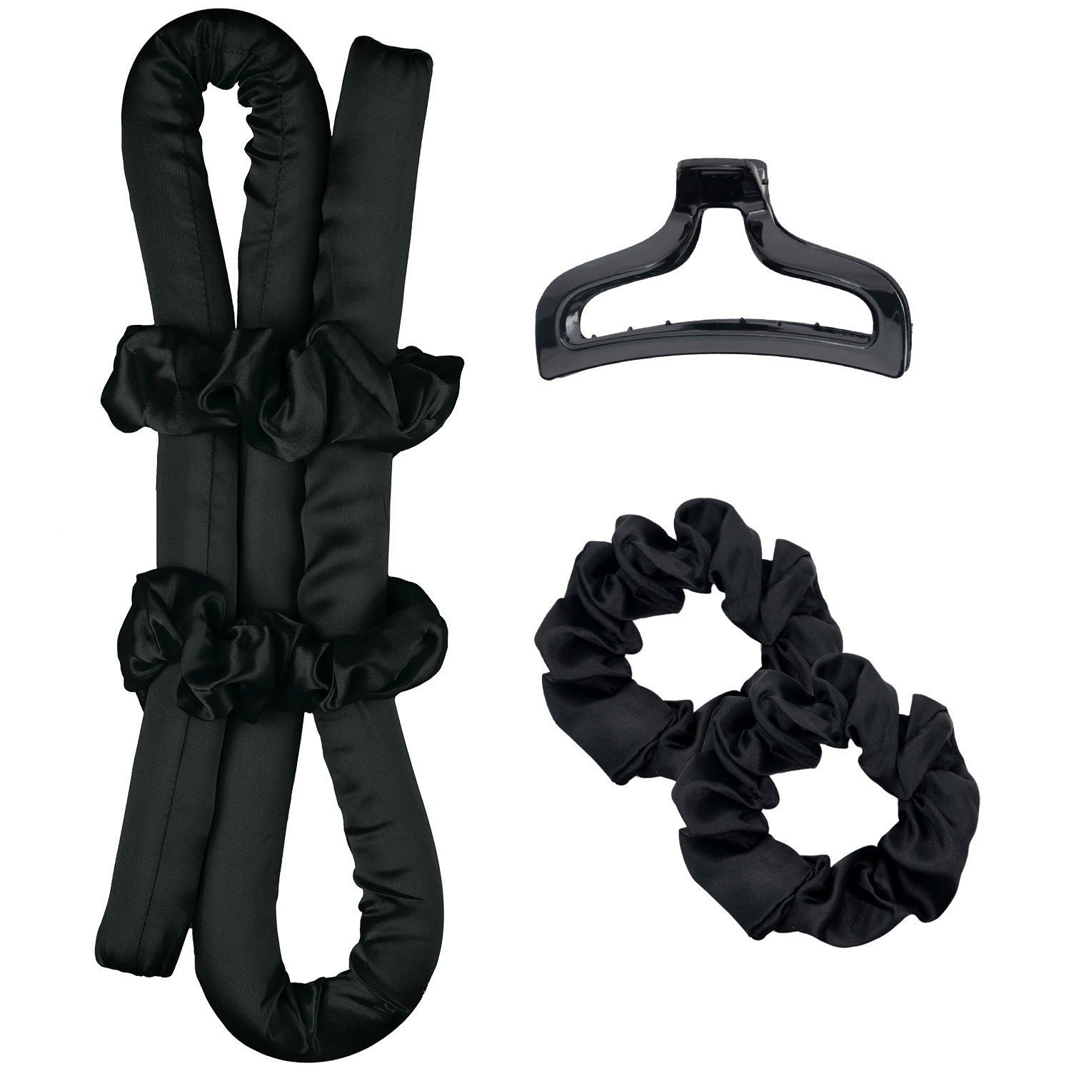 WIGIHeatless Hair Curler, Satin Silk Heatless Curling Rod Headband Set, No Heat Curling for Hair, DIY Hair Curlers to Sleep in Overnight (Basic, Black)