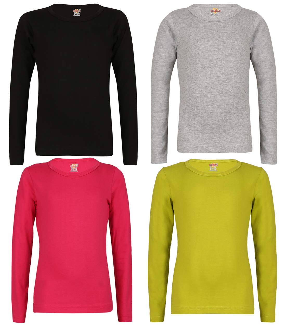SINI MINI Sinimini Girls Full Sleeve Cotton Round Neck Tshirt with bio wash (Pack of 4).