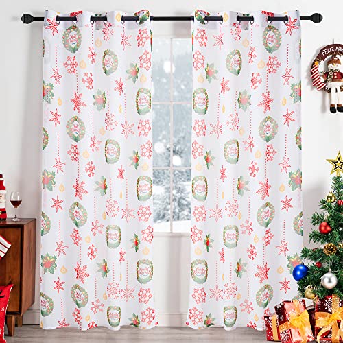 TOMORO Snowflake Christmas Sheer Curtians for Living Room - Xmas Semi Sheer Curtain, Set of 2 Panels Red 52 x 95 Inch