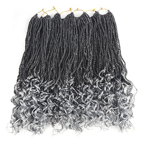 Senegal Wavy Twist Goddess Crochet Senegalese Twist Synthetic KaneKalon Braiding Hair Extention Senegalese Twist Hair 6 Packs (18 inch, T1B/Grey)
