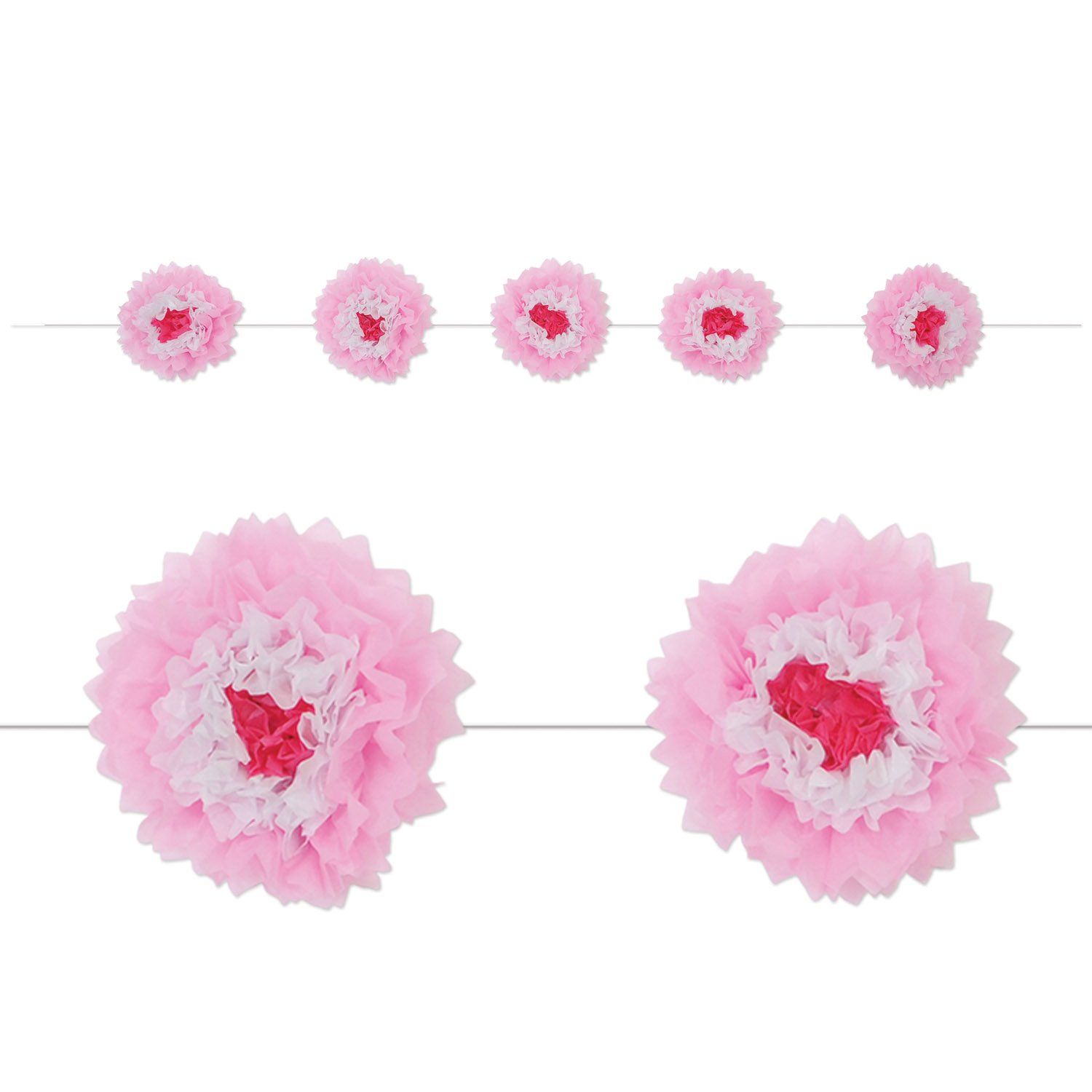 Guirnalda de flores de tejido rosa y blanco