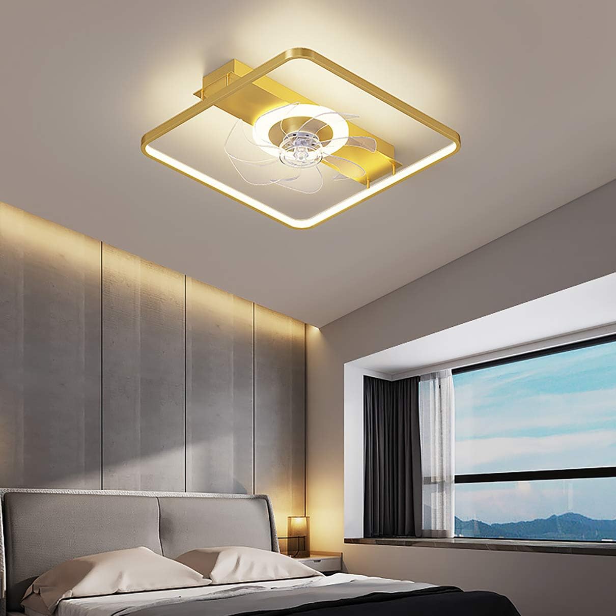YUEGOO Ceiling Fans with Lamps,Modern Led Ceiling Fan with Light and Remote Control Quiet 3 Speeds Dimmable Bedroom Fan Ceiling Light with Timer Living Room Ceiling Fan Light/D