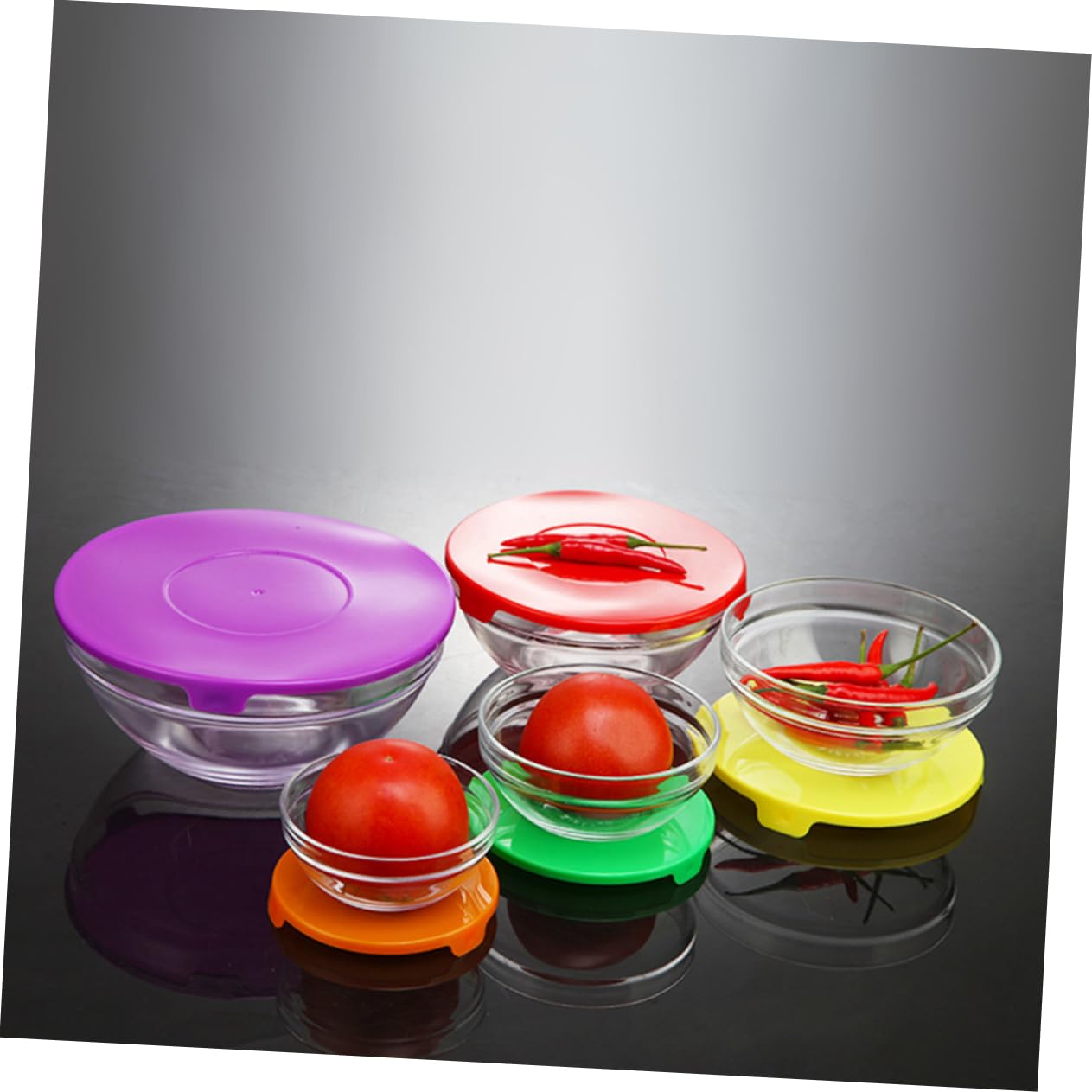 Cabilock Cuencos de Vidrio con Tapa Resistentes al Calor, Juego de 5 Piezas | Contenedores de Alimentos, Paredes Engrosadas para Mayor Durabilidad, Adecuado para Picnic de Fin de Semana y Gimnasio