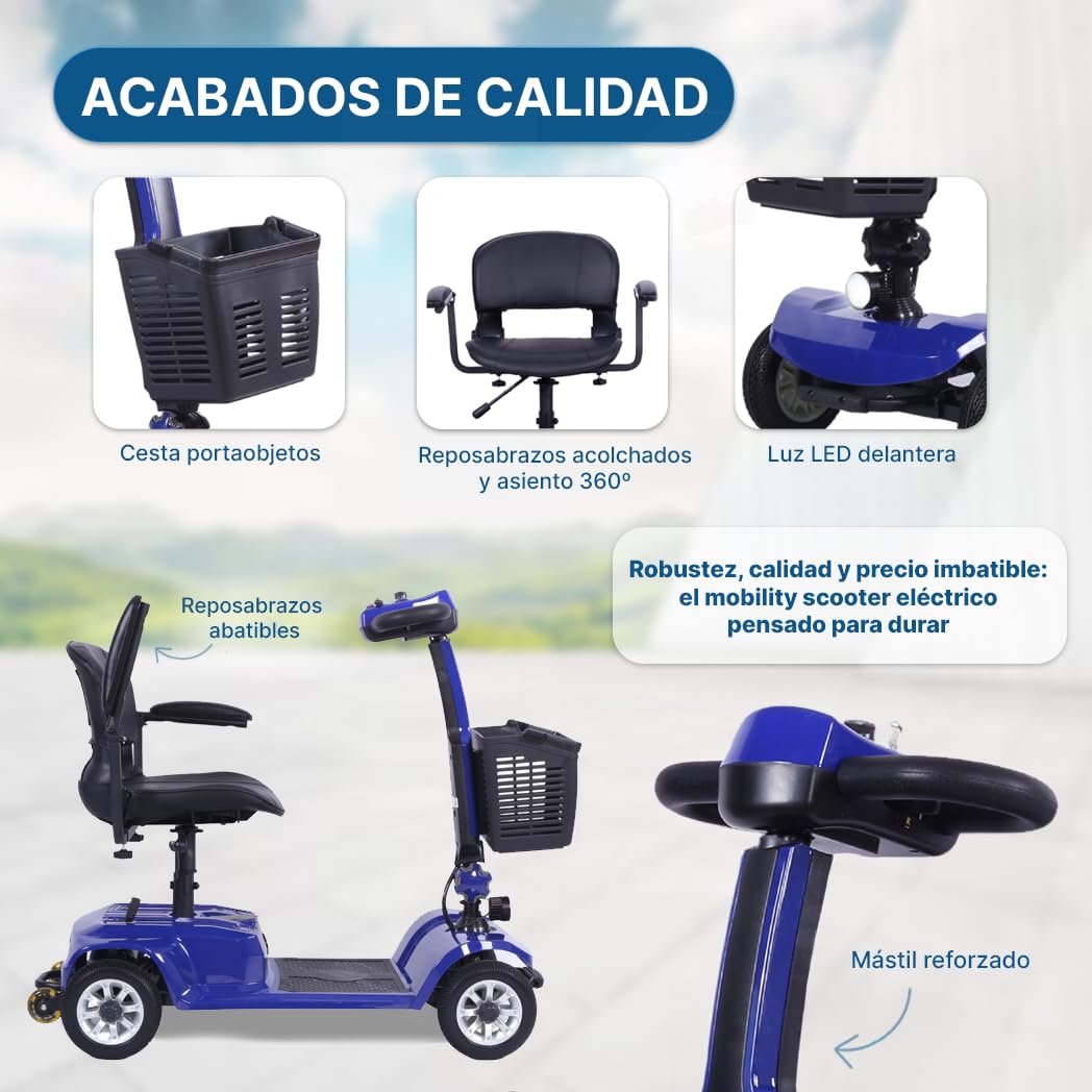 Scooter Eléctrico 4 Ruedas Plegable Desmontable Discapacitados Personas Mayores Ruedas Antipinchazos 190 Kg Dortomedical®