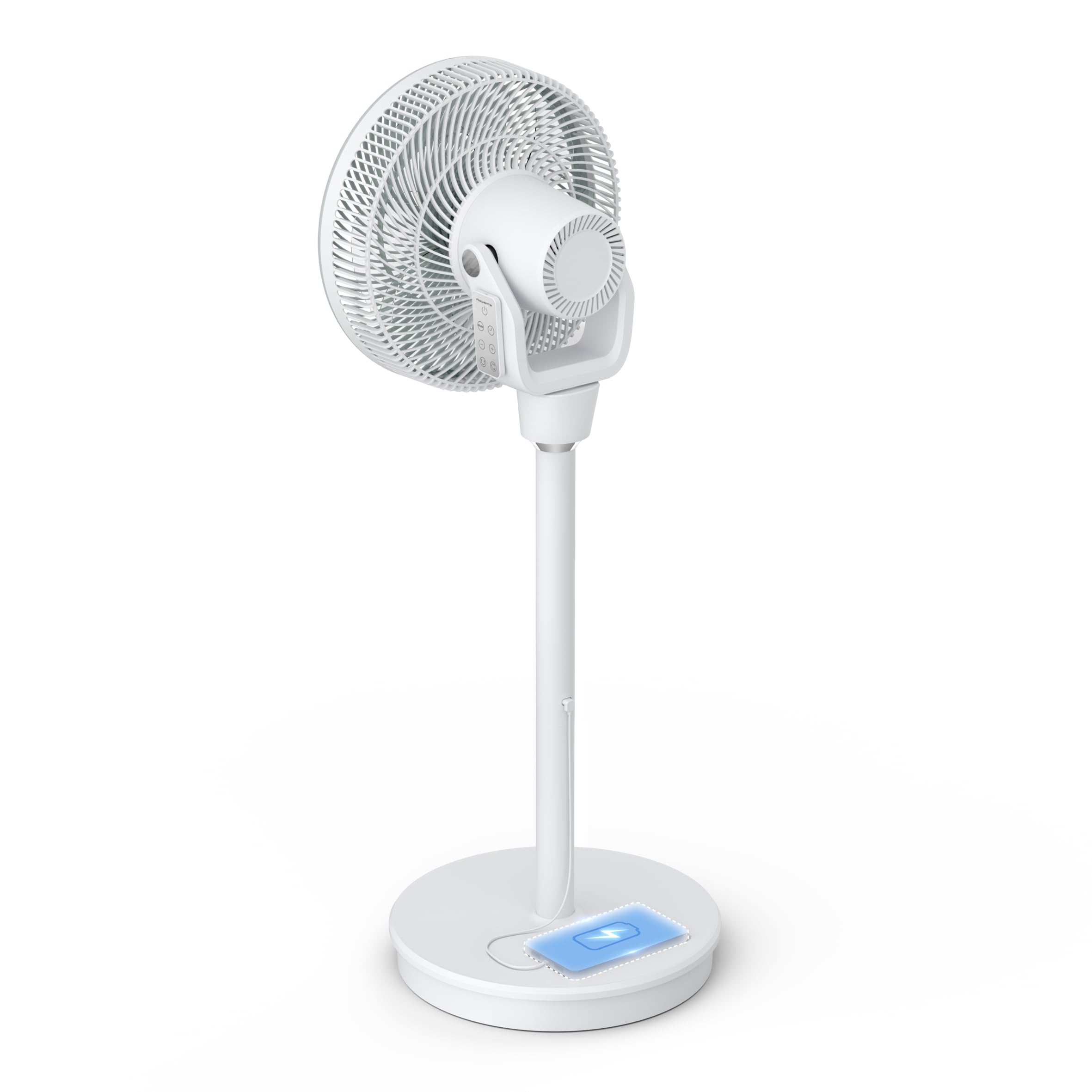 Rowenta QV5050F0 Turbo Silence Compact 3D Nomad, intensywne i ciche chłodzenie, możliwość dostosowania do baterii zewnętrznych, kompaktowy | Nadaje się do zewnętrznej baterii, intuicyjna obsługa, równomierny rozkład powietrza, kolor: biały/eukaliptusowy