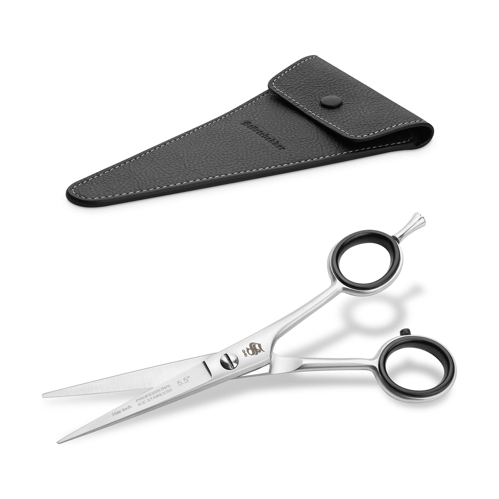 Tijeras para barba Störtebekker® - de acero inoxidable - recortador de barba para hombres, recortador de pelos de la nariz - incl. estuche de cuero auténtico - Made in Germany (Negro, 14cm)