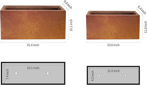 Miniatura 3 de Kante Macetas largas rectangulares de 31.4 pulgadas y 23.6 pulgadas de largo, con acabado de acero sintético, ligeras, con agujeros de drenaje