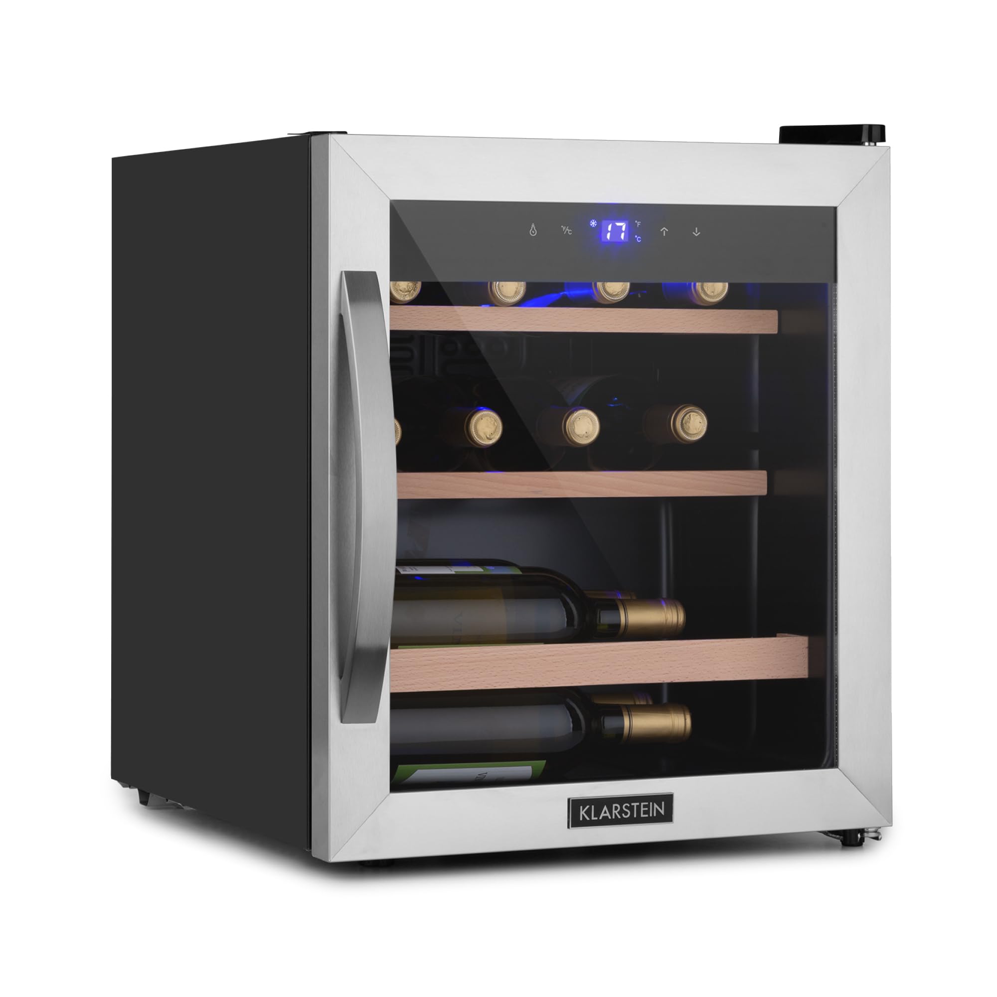 KLARSTEIN Vinoteca 12 Botellas, Nevera Vinos, Una Zona de Refrigeración, Nevera Expositora Vino y Cerveza, Vinoteca Interior y Exterior con Puerta de Cristal, Nevera Vino con Protección UV, 4-18°C