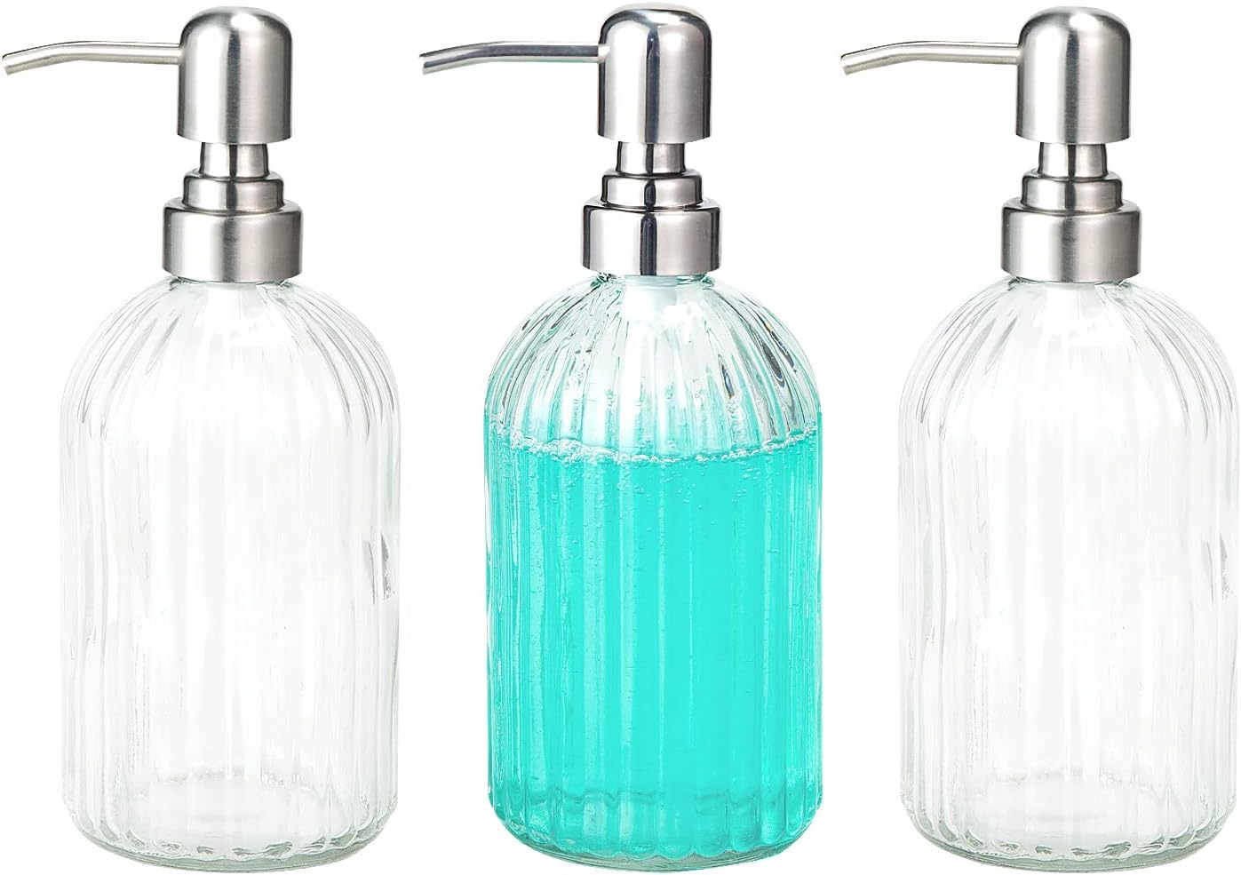 Luxansa Pack of 3 Clear Glass Soap Dispenser Set, Liquid Hand Soap Dispenser Bottle with Pump for Bathroom, Wash Basin, Handwash Liquid Bottle, Glass Sanitizer Hand Dish Dispenser for Kitchen