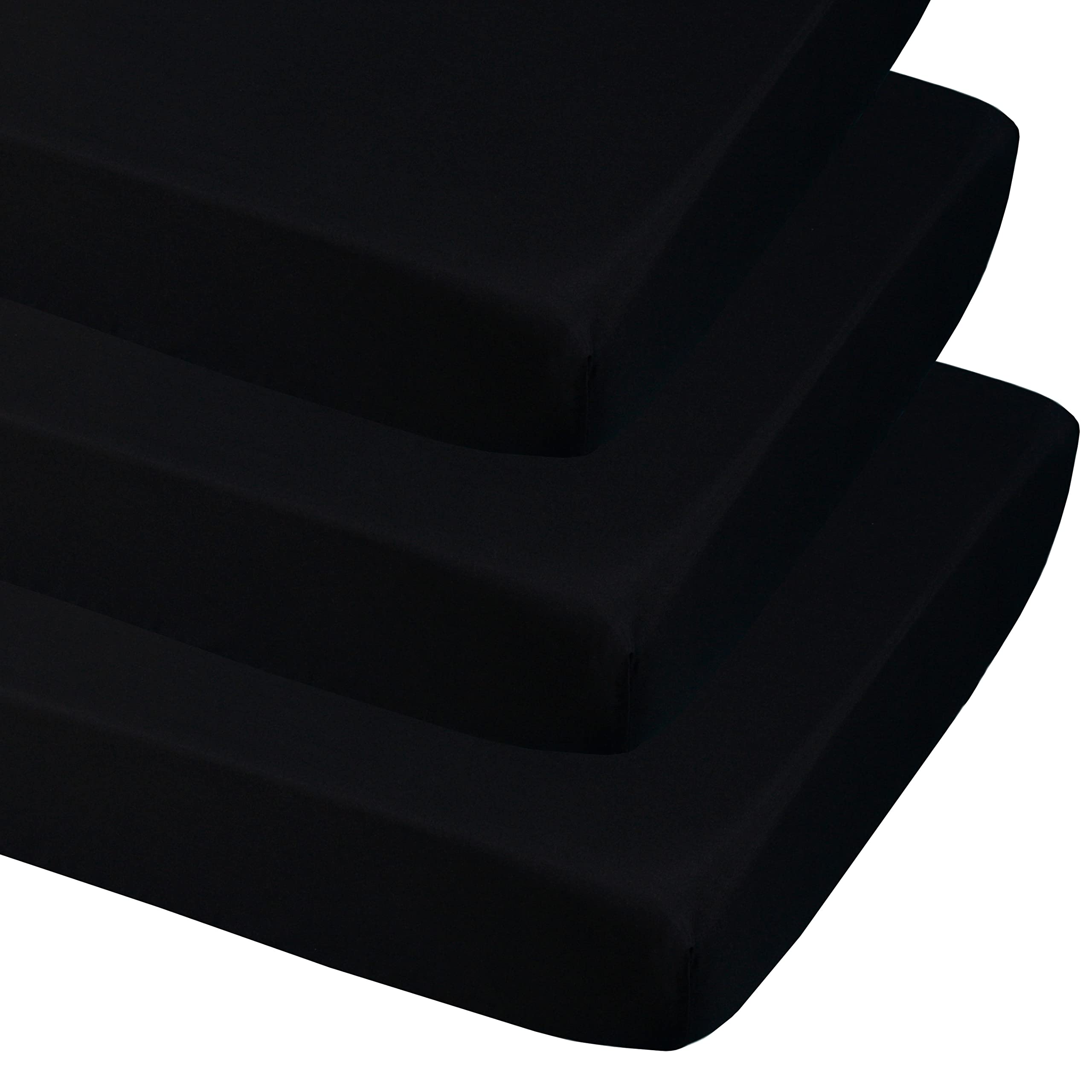 CaSaJa Black 3 Pack Fitted Crib Sheets, Silky Soft Handfeel with Comfy Napping Surface for Baby Boy and Girl, Fits Standard Size Crib or Toddler Bed 28" x 52", Breathable Microfiber Nursery Sheets