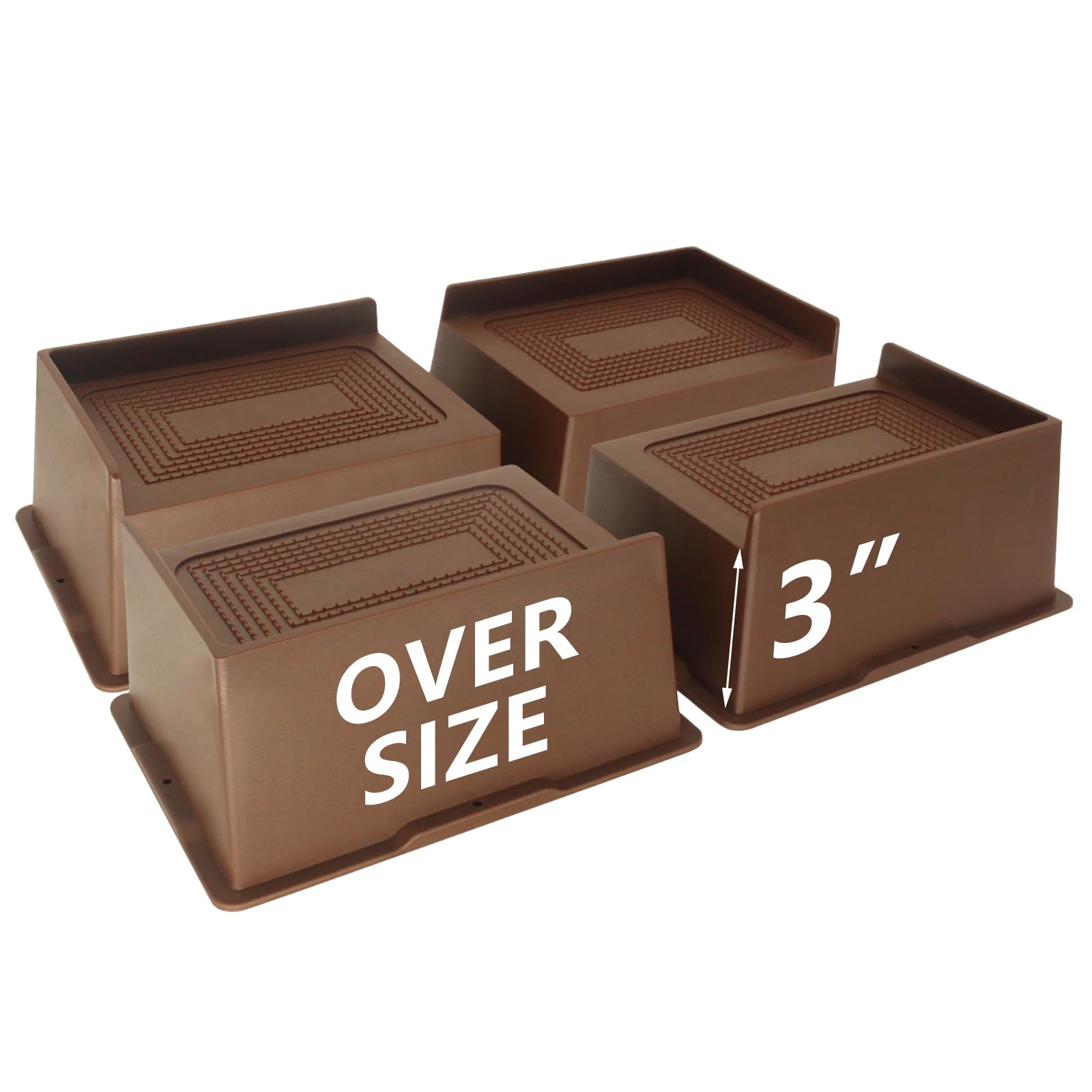 Paquete de 4 elevadores de cama de 3 pulgadas, resistentes color marrón oscuro, elevadores de muebles de gran tamaño, elevadores de cama para mesa, sofá, dormitorio, individual XL, sofá