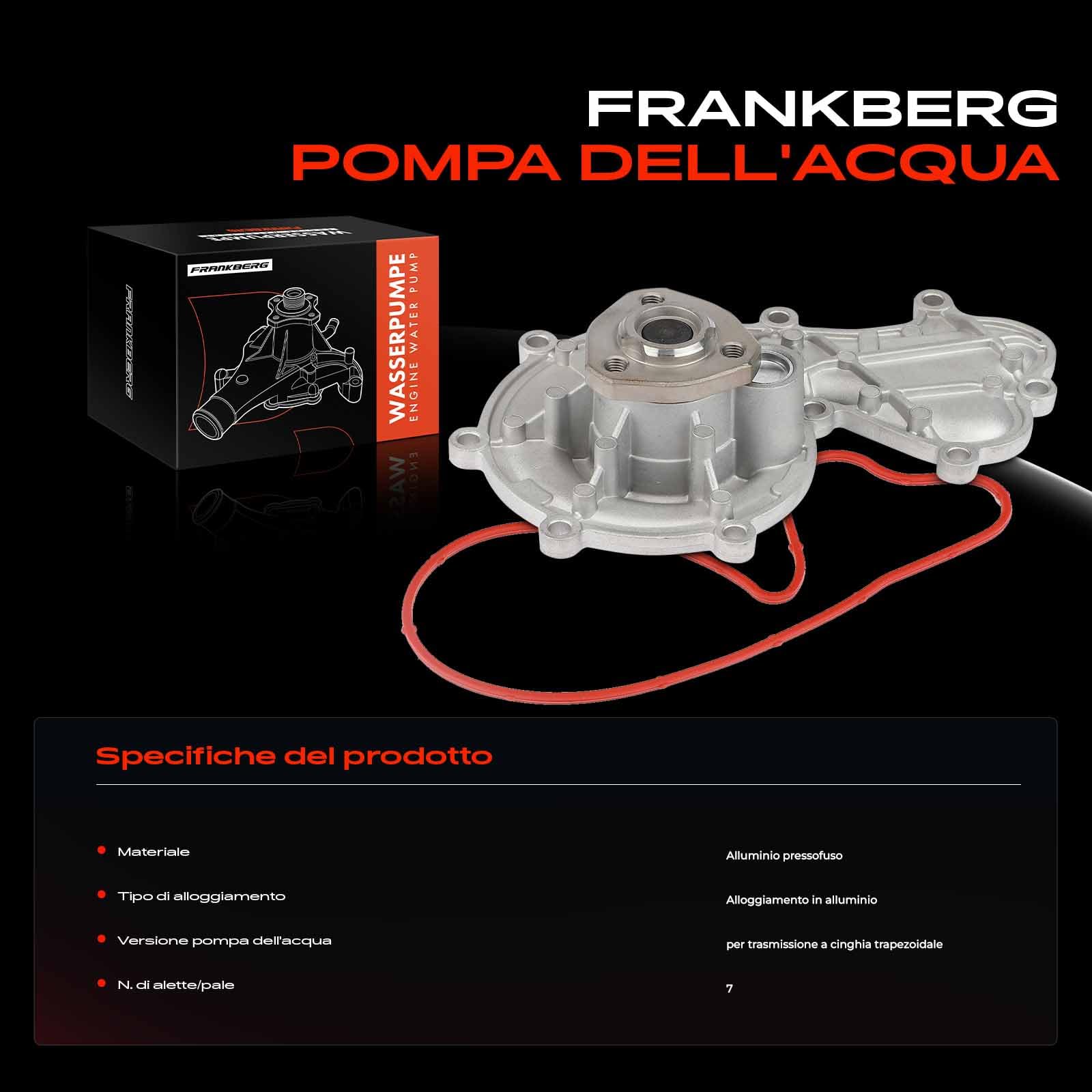 Frankberg Pompa dell'acqua pompa di circolazione dell'acqua 059121005T | Compatibile con: C.a.y.e.n.n.e 92A, A5 Sportback 8TA, A6 Allroad 4GH 4GJ, Q7 4LB, A4 Avant 8W5 8WD, A5 Cabriolet 8F7