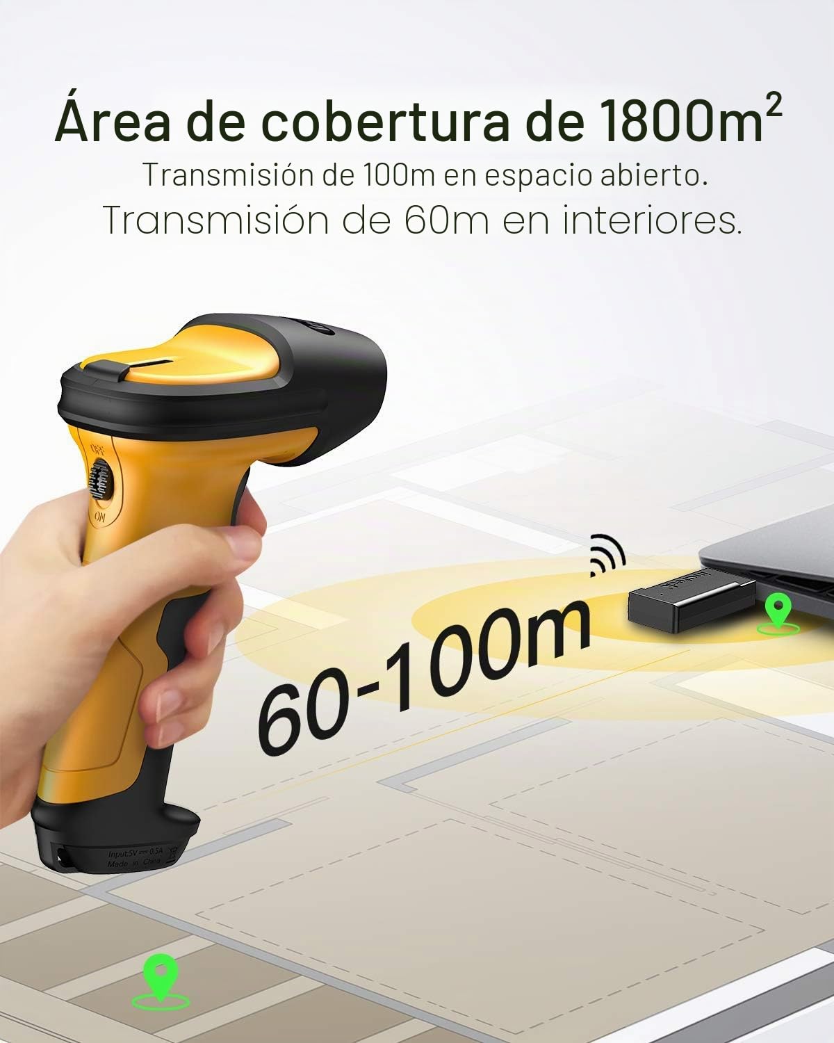 Inateck Lector Codigo Barras Escáner de Códigos Inalámbrico 2.4GHz Barcode Scanner | Alcance 60m Batería 2600mAh Duración batería Uso ininterrumpido 1 Mes Lectura automática rápida y precisa P6
