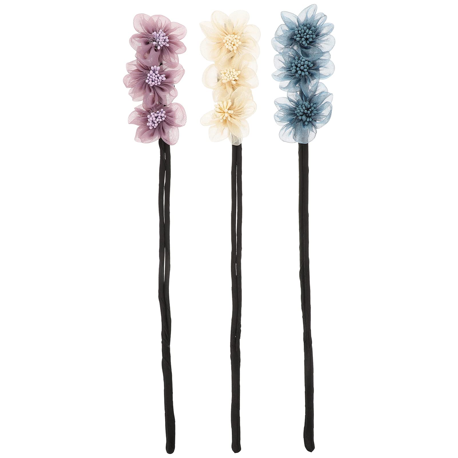 LALAFINA3pcs Meatball Hair Iron Bun Maker Hair Donut Curler Bun Hair Maker Lazy Curler Hair Bun Making Tool Twisted Bun Shaper Bun Clip The Flowers Fabric Miss Crispy Noodles