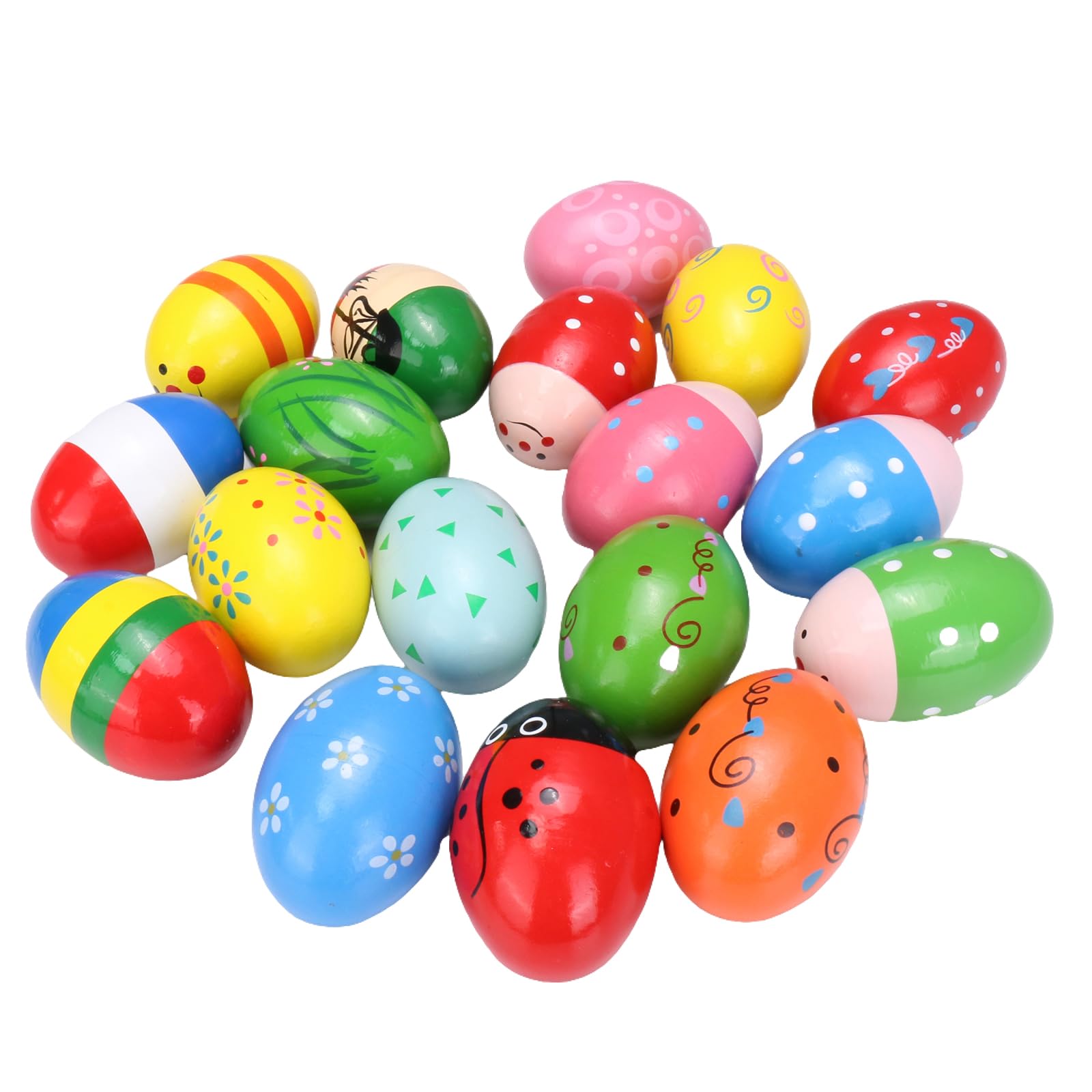 BUMP LARK Wooden Colorful egg shaker for children's Hand Percussion Shakers instruments pieces random patterns Easter Halloween props (Multicolour 18 PCS)