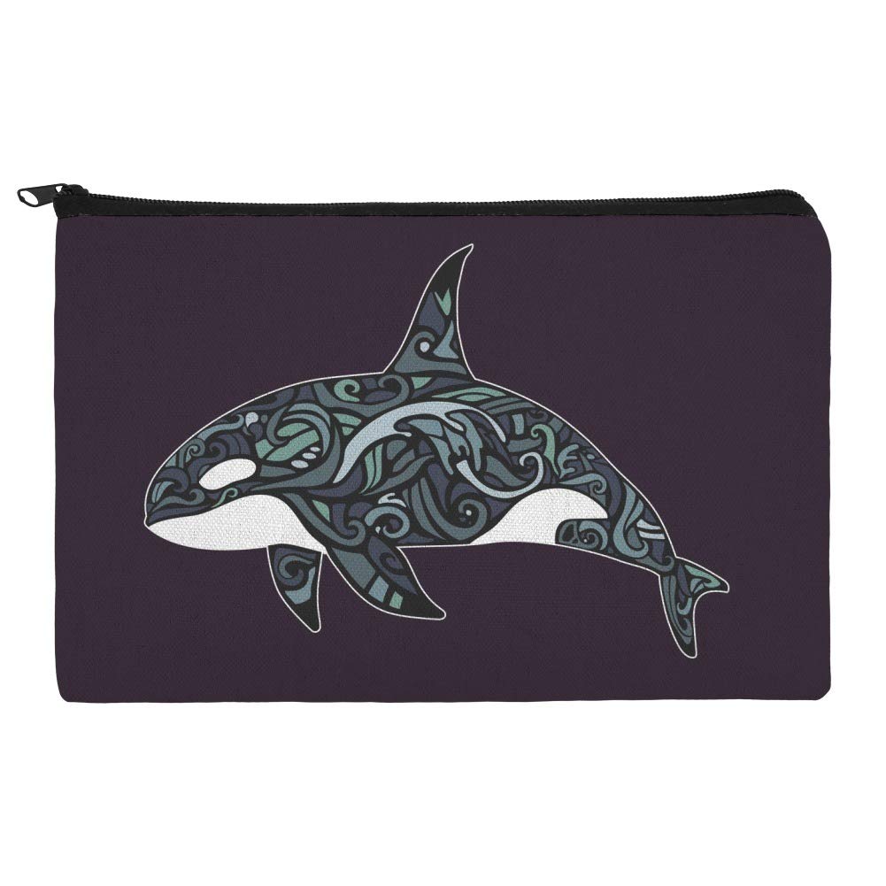 Killer Whale Orca with Waves Pencil Pen Organizer Zipper Pouch Case