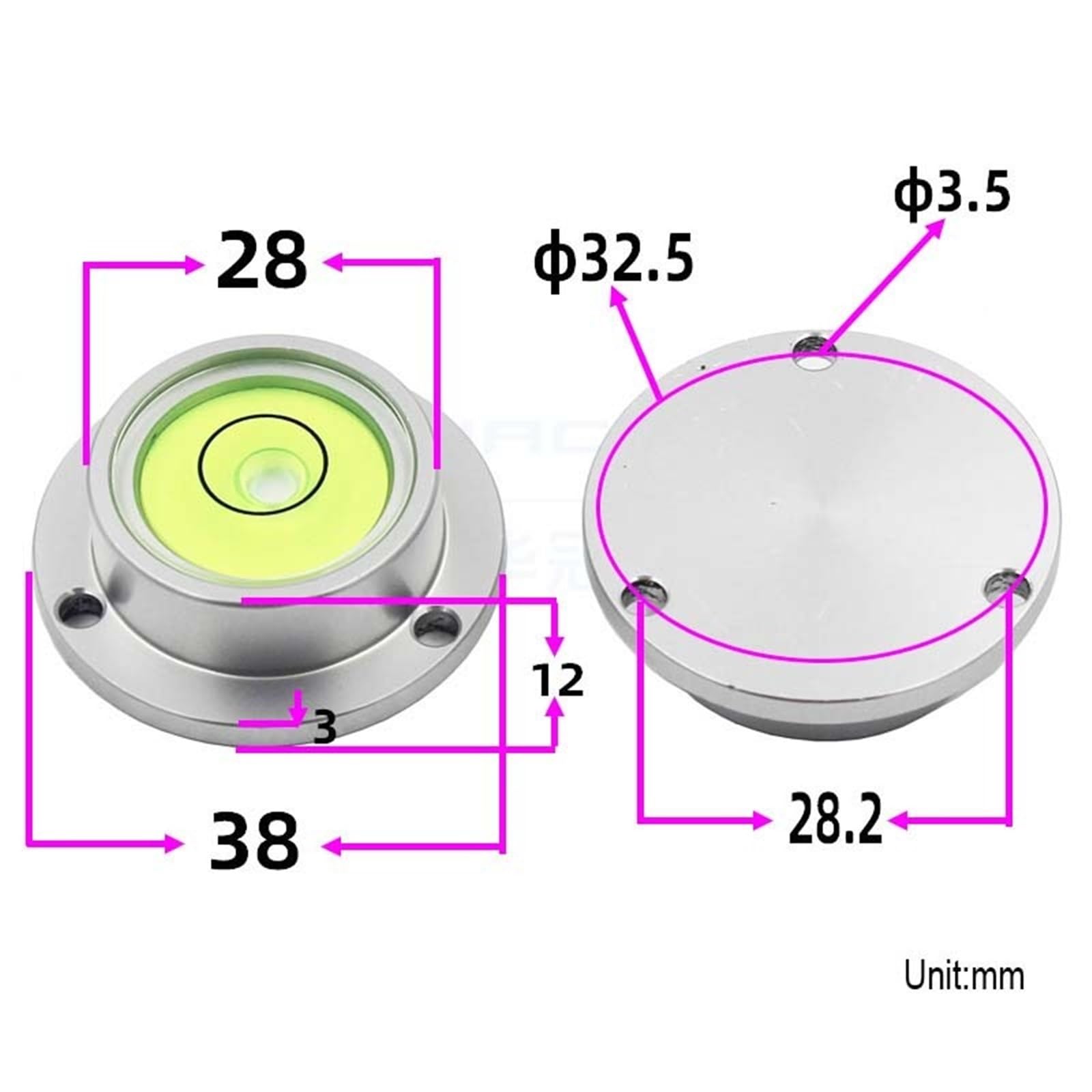 1 szt. Średnica 30 mm do 40 mm okrągły poziomica bąbelkowa wiele rozmiarów kołnierz poziomujący niwelator koralik z otworami montażowymi podstawa | 1 x 30 mm do 40 mm okrągły poziom bąbelkowy w wielu rozmiarach z kołnierzem poziomującym niwelowany (JY-382