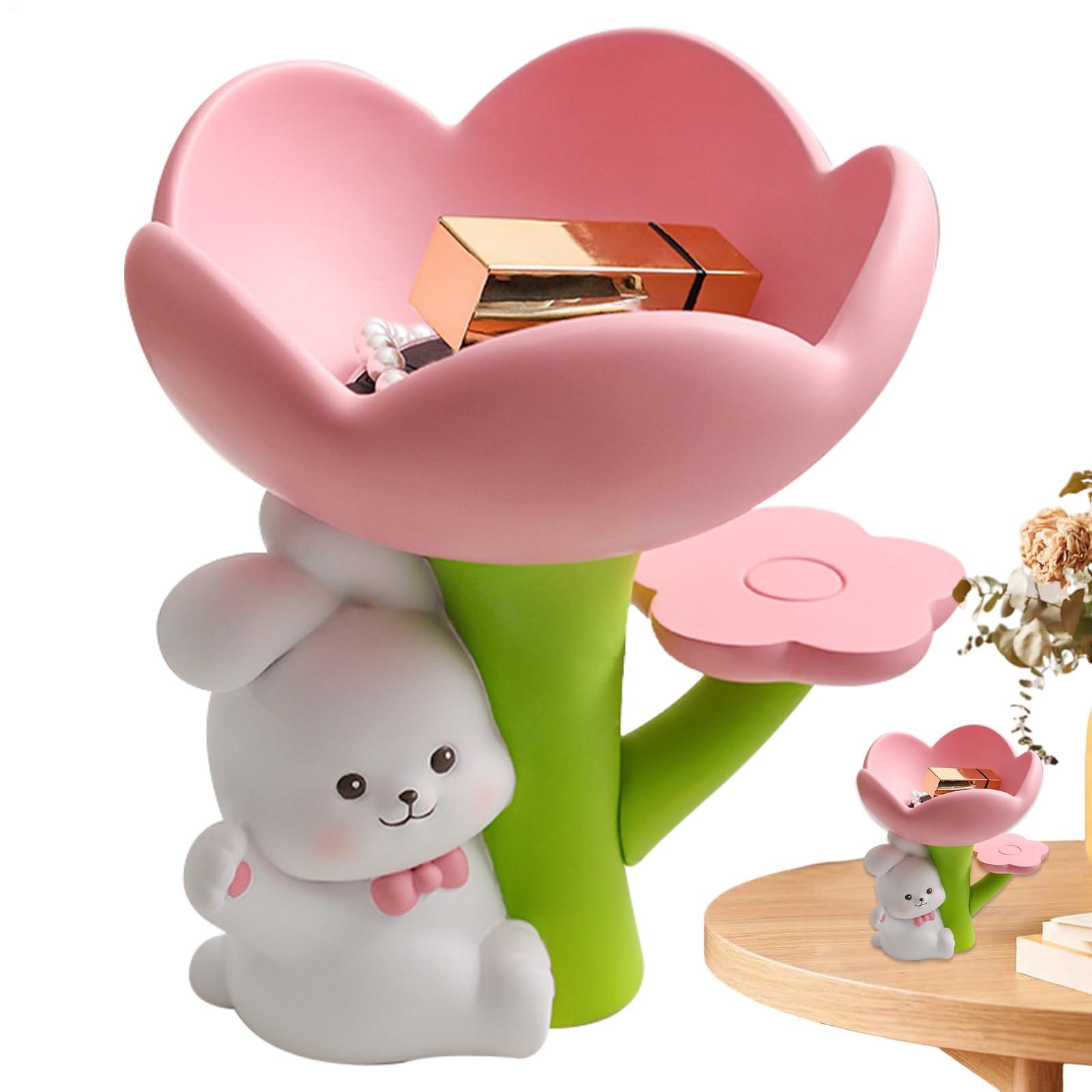 Dekoracja króliczka królika, urocza figurka królika, dekoracyjne pudełko do przechowywania biżuterii, Collectible Easter Table Centerpiece, Portable Compact Versatile Ideal for Home, Living