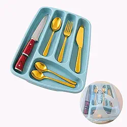 Porta Talheres com Tampa 5 Divisórias – Organizador de talhares para Gavetas Plástico Resistente