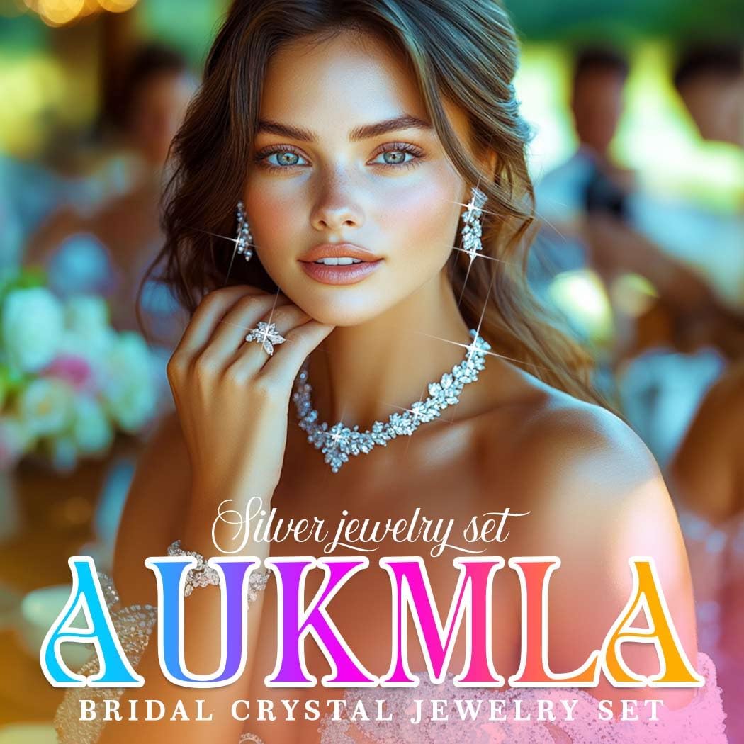 Aukmla Green Crystal Bridal Jewelry Set Gold Rhinestones Wedding Necklaces Earrings Sets Prom Costume Jewelry for Women and Brides - Image 3