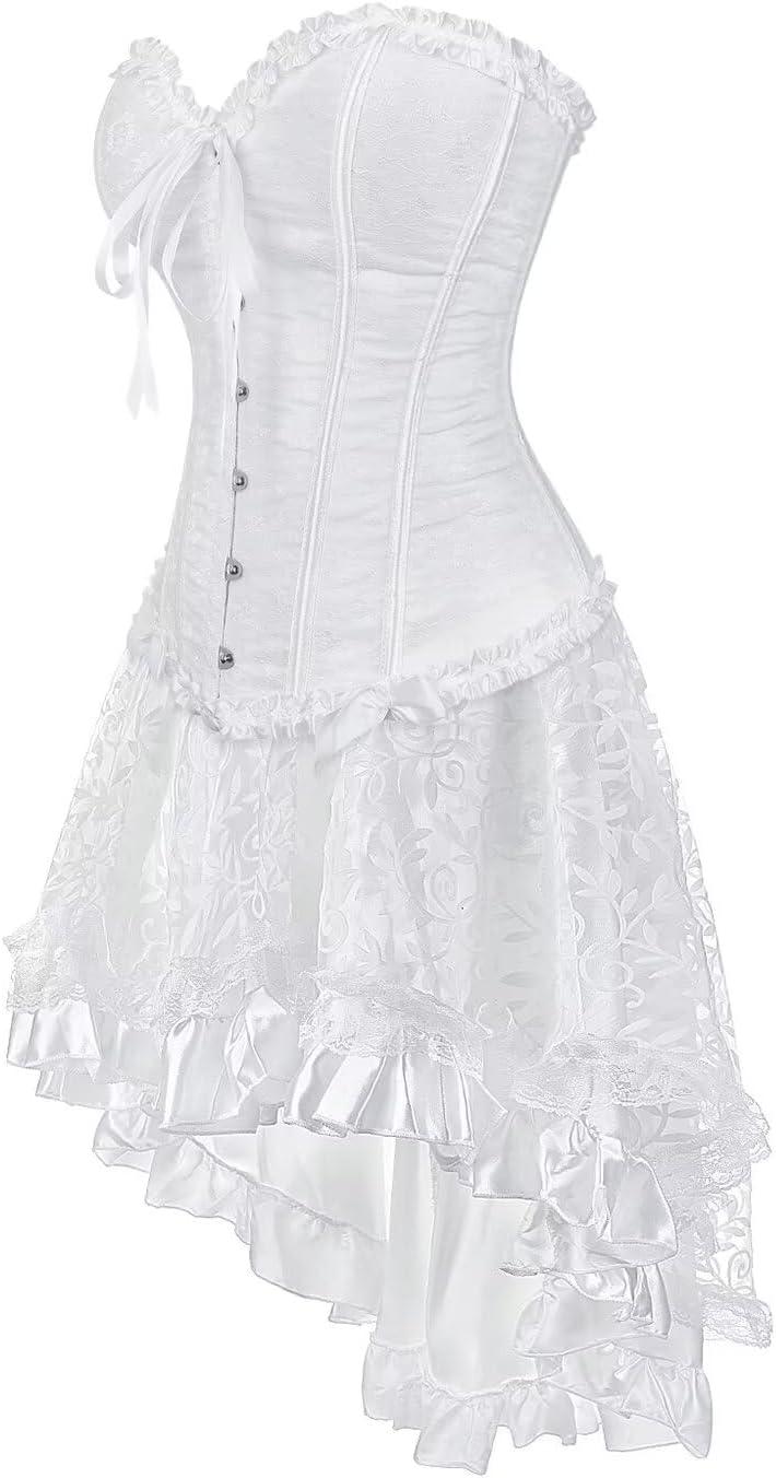 Jutrisujo Corset Dress Top Skirt Set Plus Size Bustier Outfit Lingerie Lace up Gothic Medieval Women Bride Wedding - Image 3