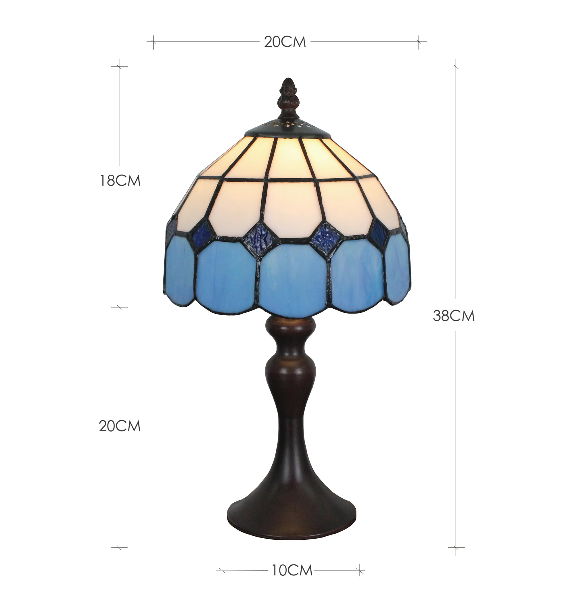 Tiffany Tischlampe Mediterraner Stil Blau, Mehrfarbiges Glas Mini Lampe für Schlafzimmer, 8 Zoll Klassisch Handgemacht Tischlampe Vintage für Kinderzimmer [Ohne Glühbirnen]