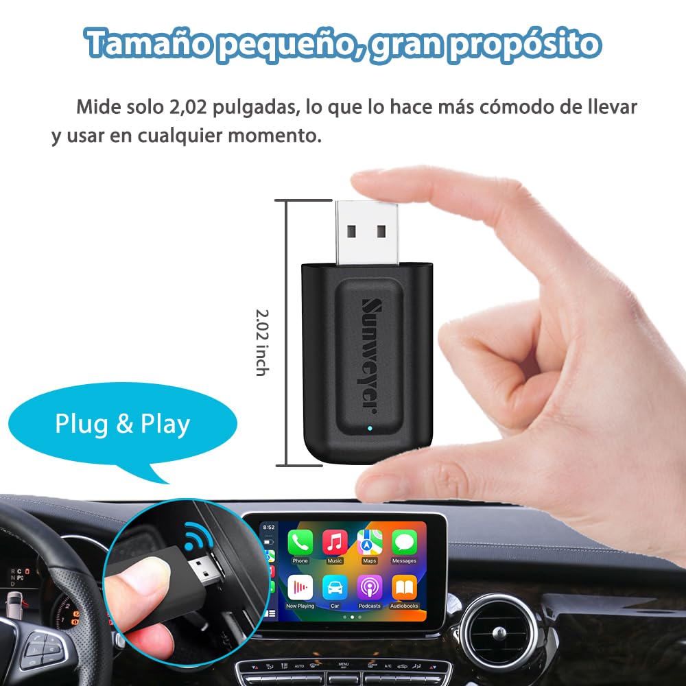 Sunweyer neuester Adaptador Inalámbrico CarPlay & Android Auto 2 IN 1 Dongle,Auto-Conexión,Puerto USB-A, unterstützt Online-Updates, Kabel zu Wireless Adapter (Regular)